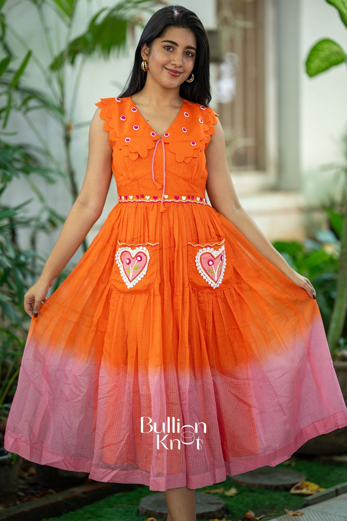 Ombre Pockets Orange Kota Midi Dress