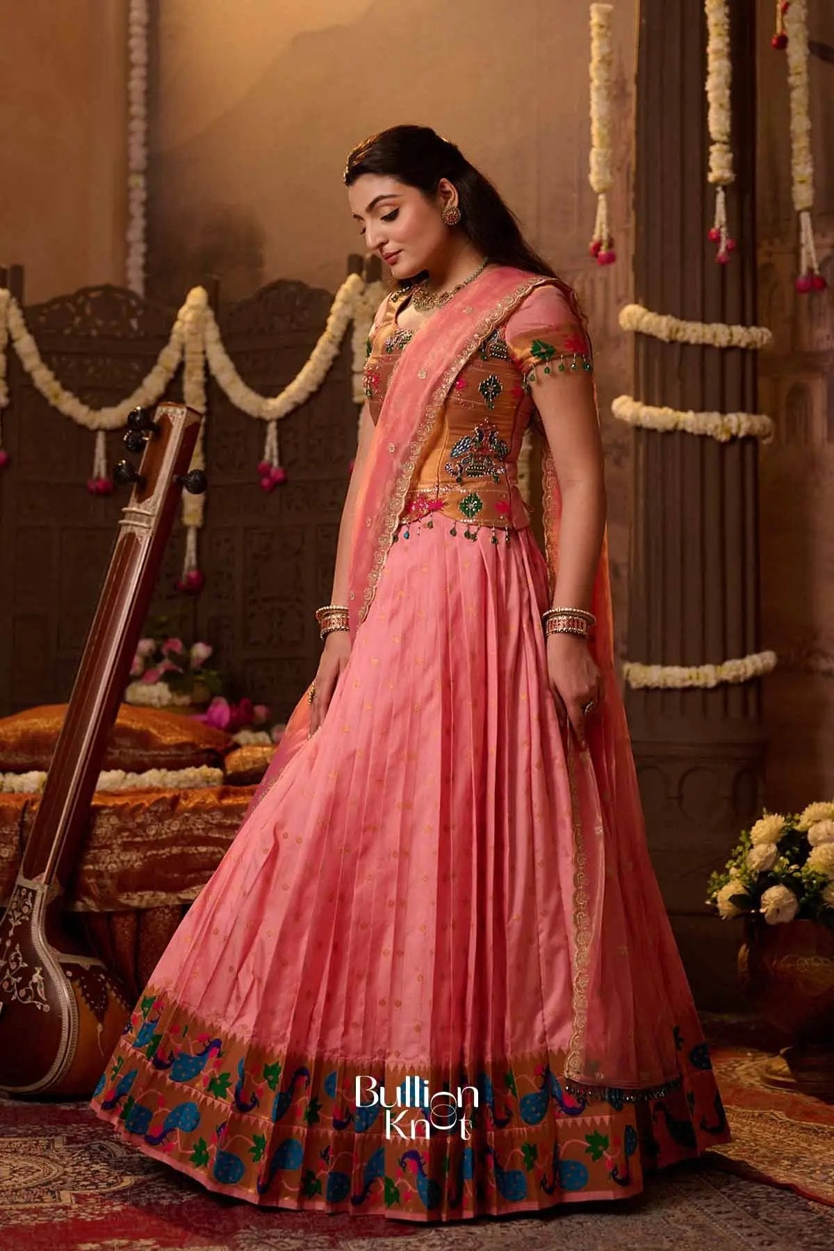 Veyra | Paithani Silk Border Blush Pink Lehenga Set for Festivities