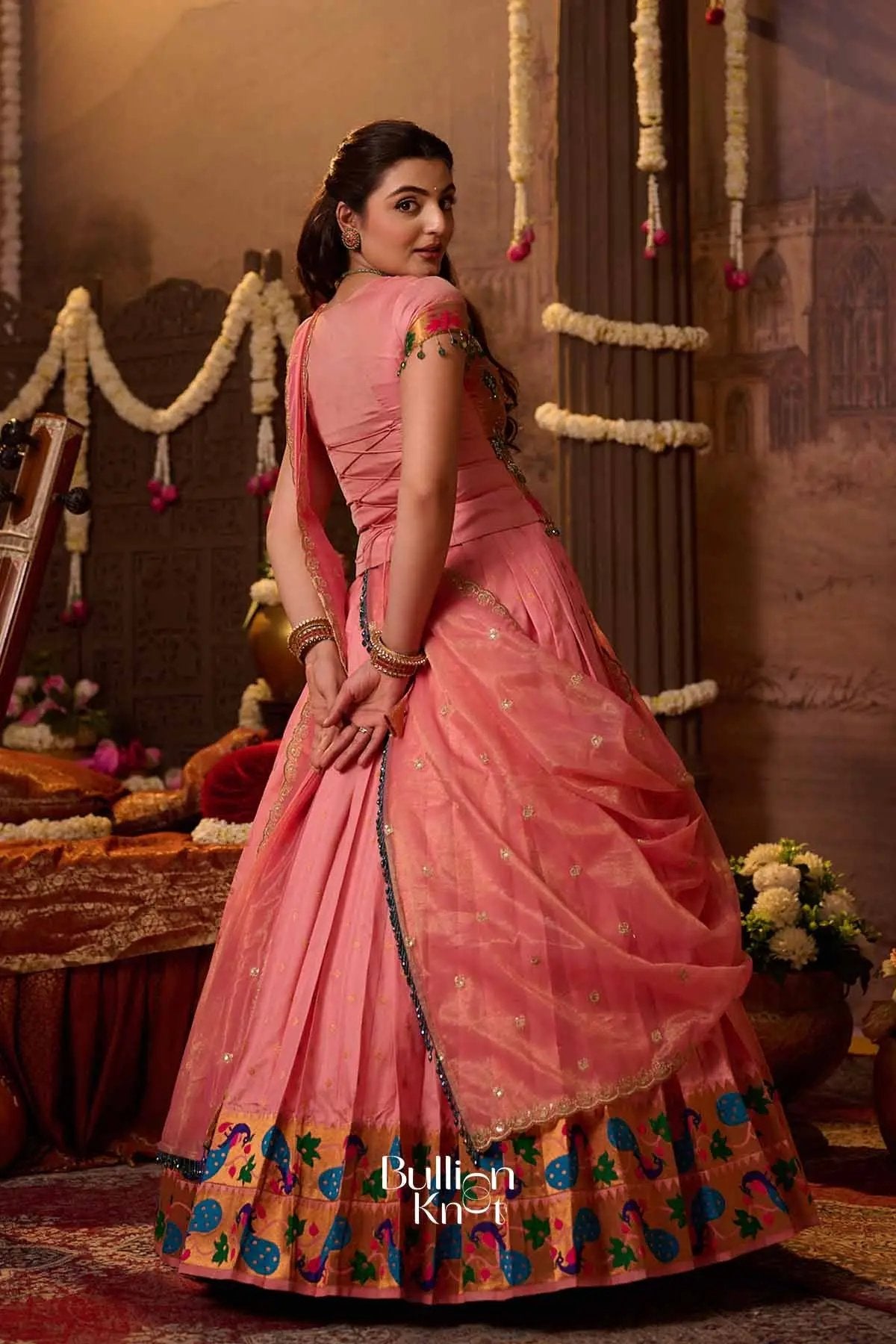 Veyra | Paithani Silk Border Blush Pink Lehenga Set for Festivities