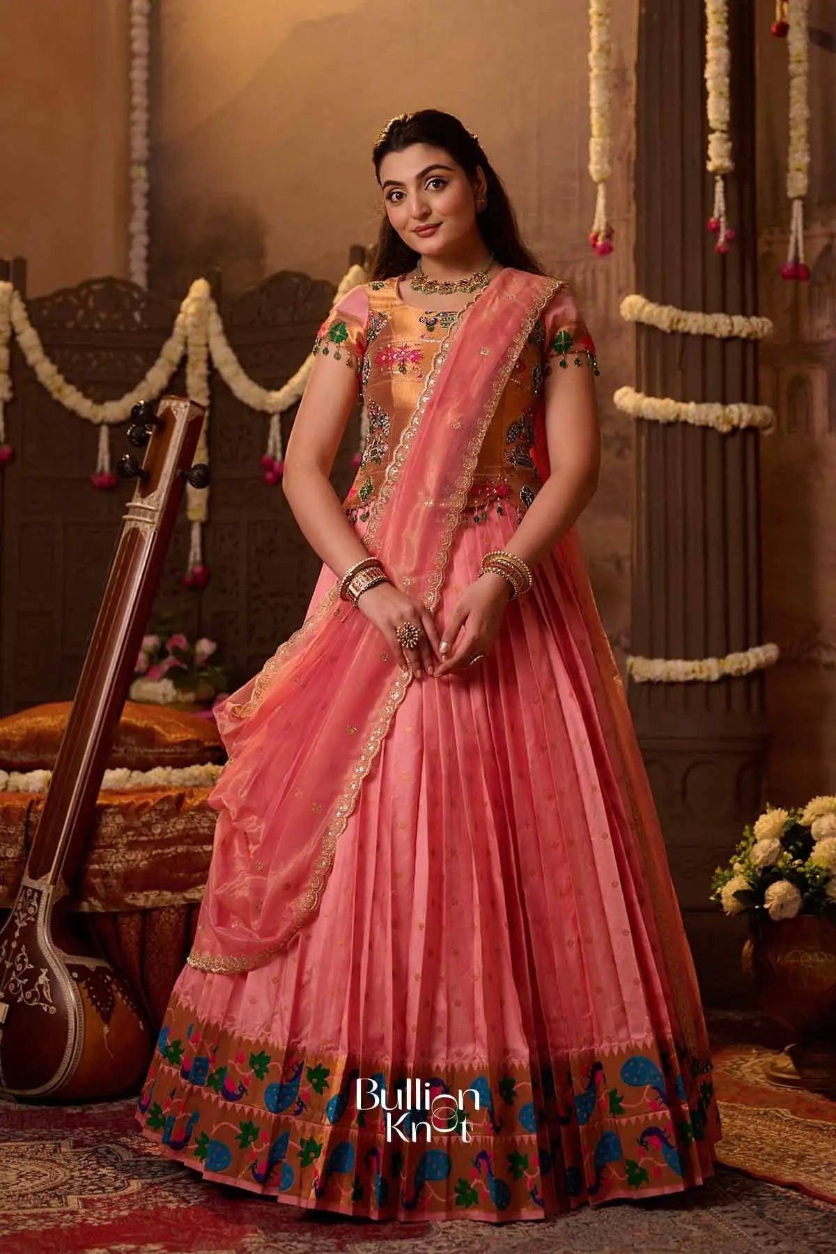 Veyra | Paithani Silk Border Blush Pink Lehenga Set for Festivities