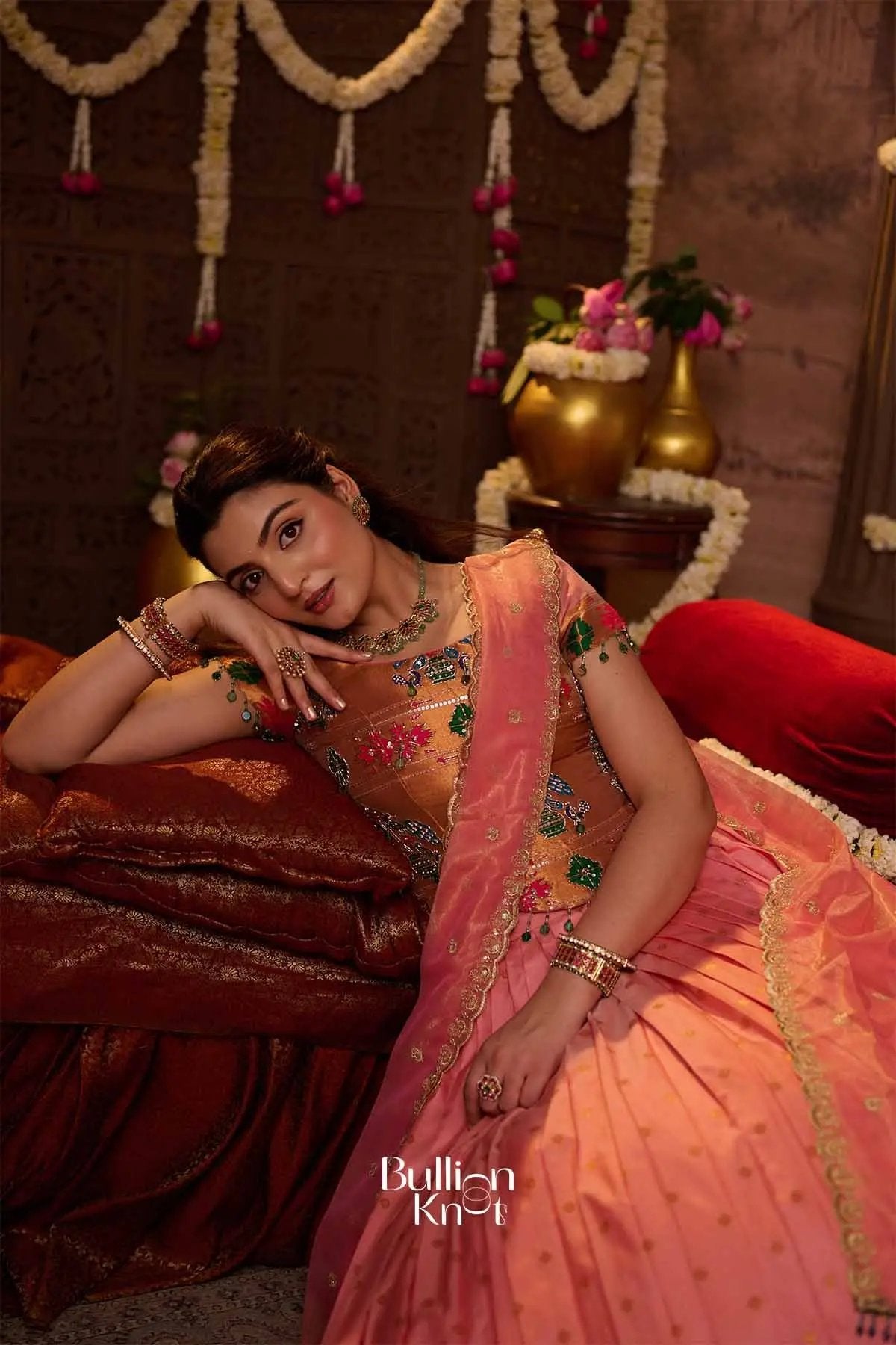 Veyra | Paithani Silk Border Blush Pink Lehenga Set for Festivities