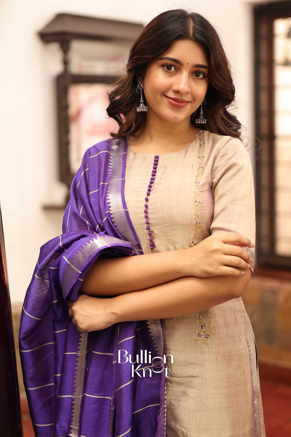 Pankti |Manglagiri Cotton Gray and Purple Suit set