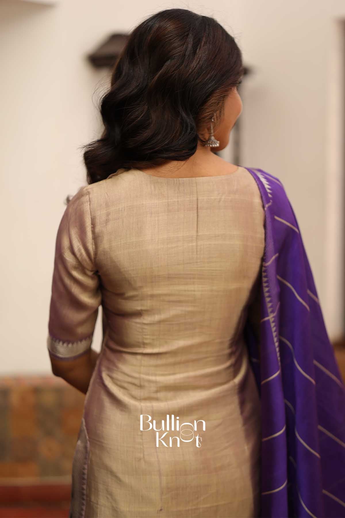 Pankti |Manglagiri Cotton Gray and Purple Suit set