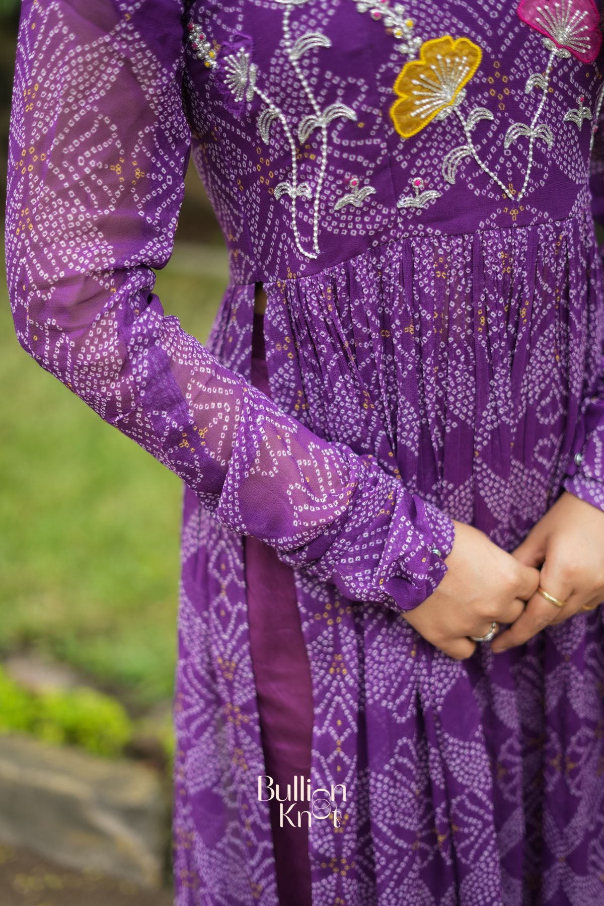 Panna Bandhej Kurta Set in Purple