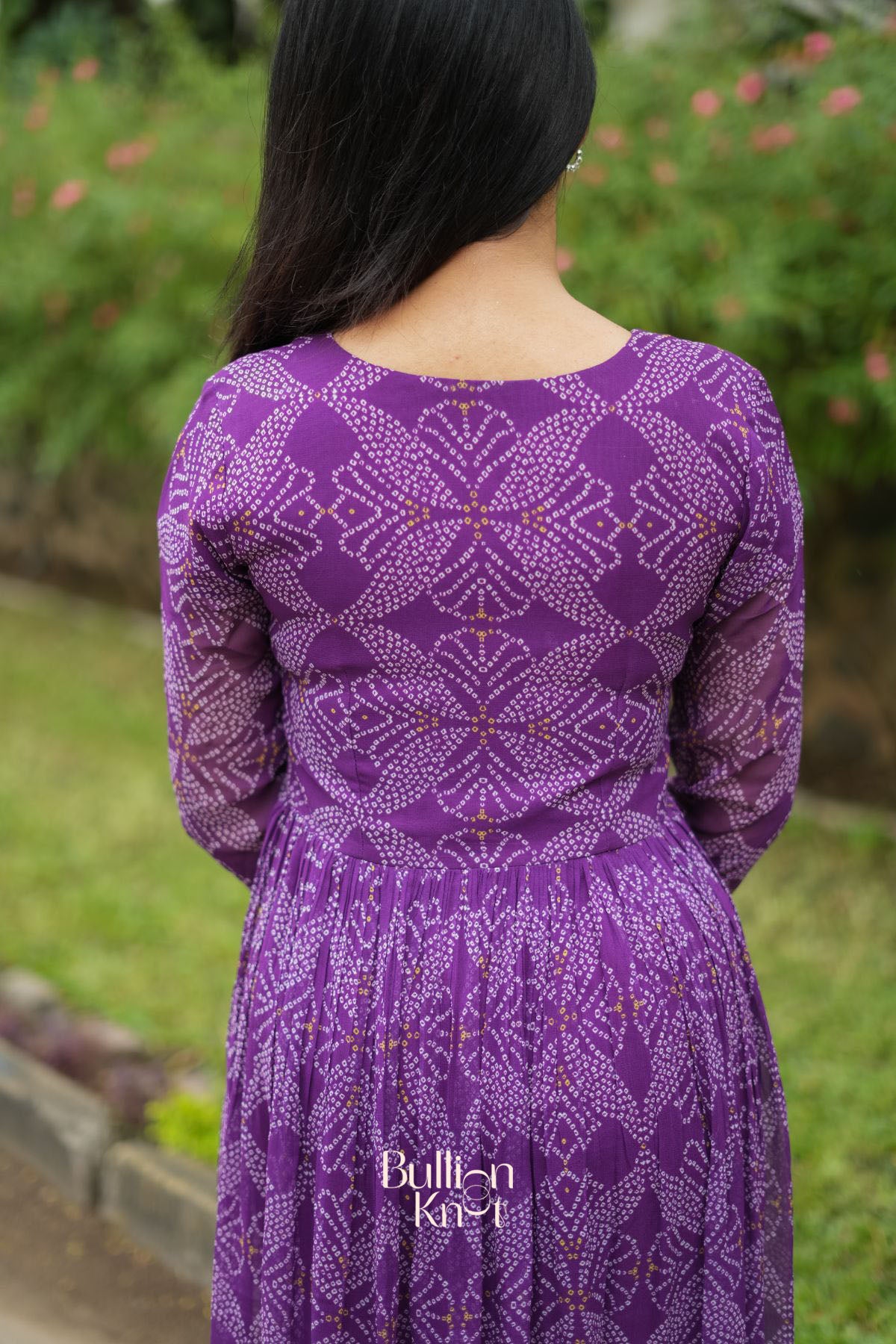 Panna Bandhej Kurta Set in Purple