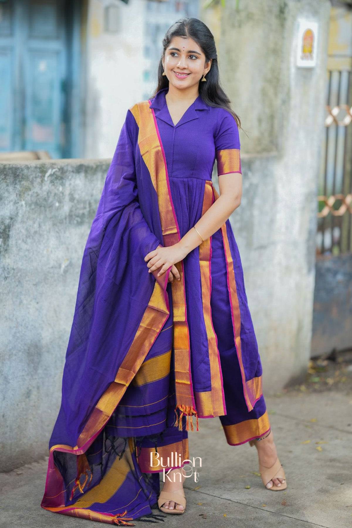 Paridhi Handloom Suit Set in Purple - Main Image
