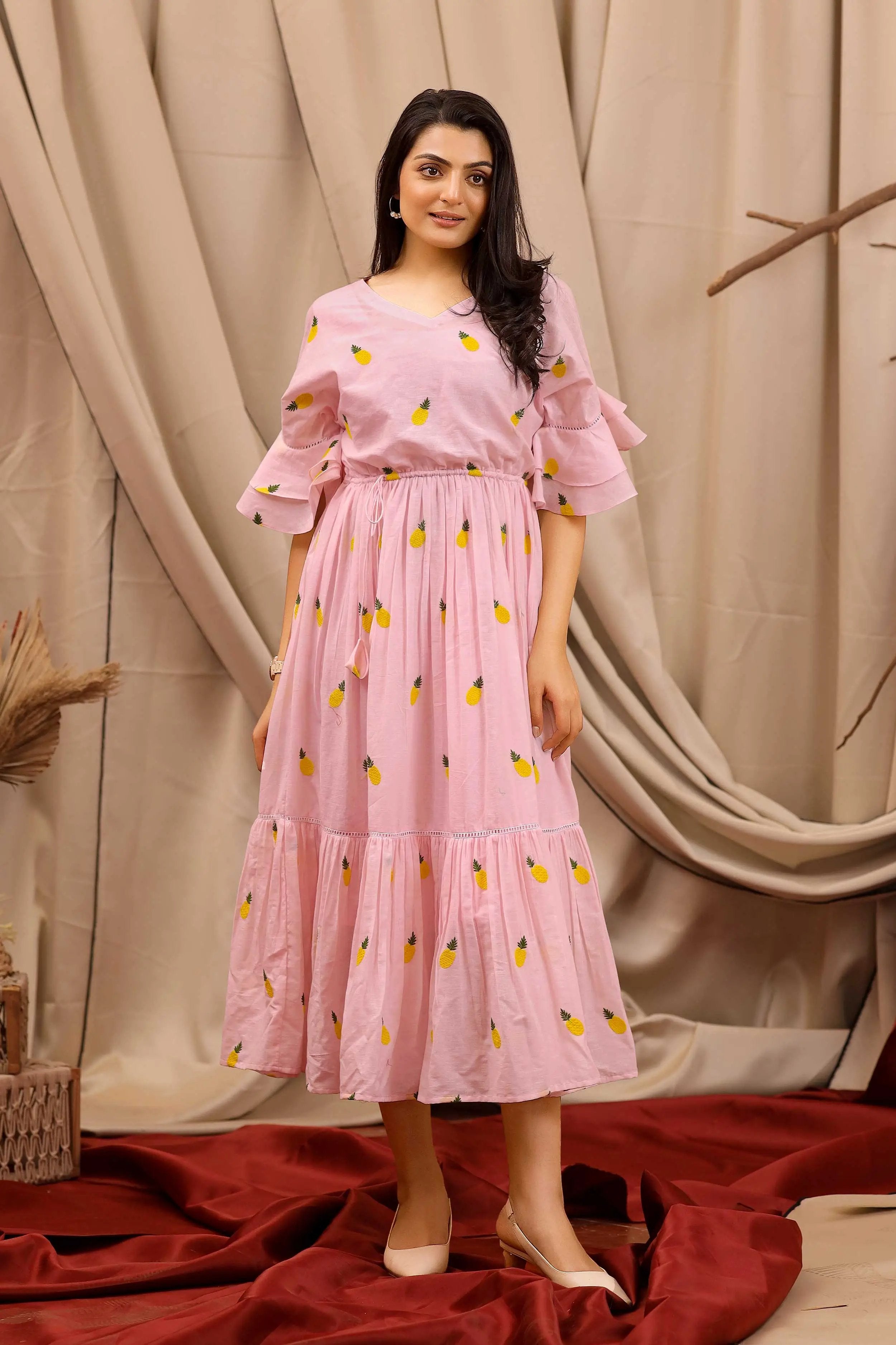 pink cotton long dress - Bullionknot