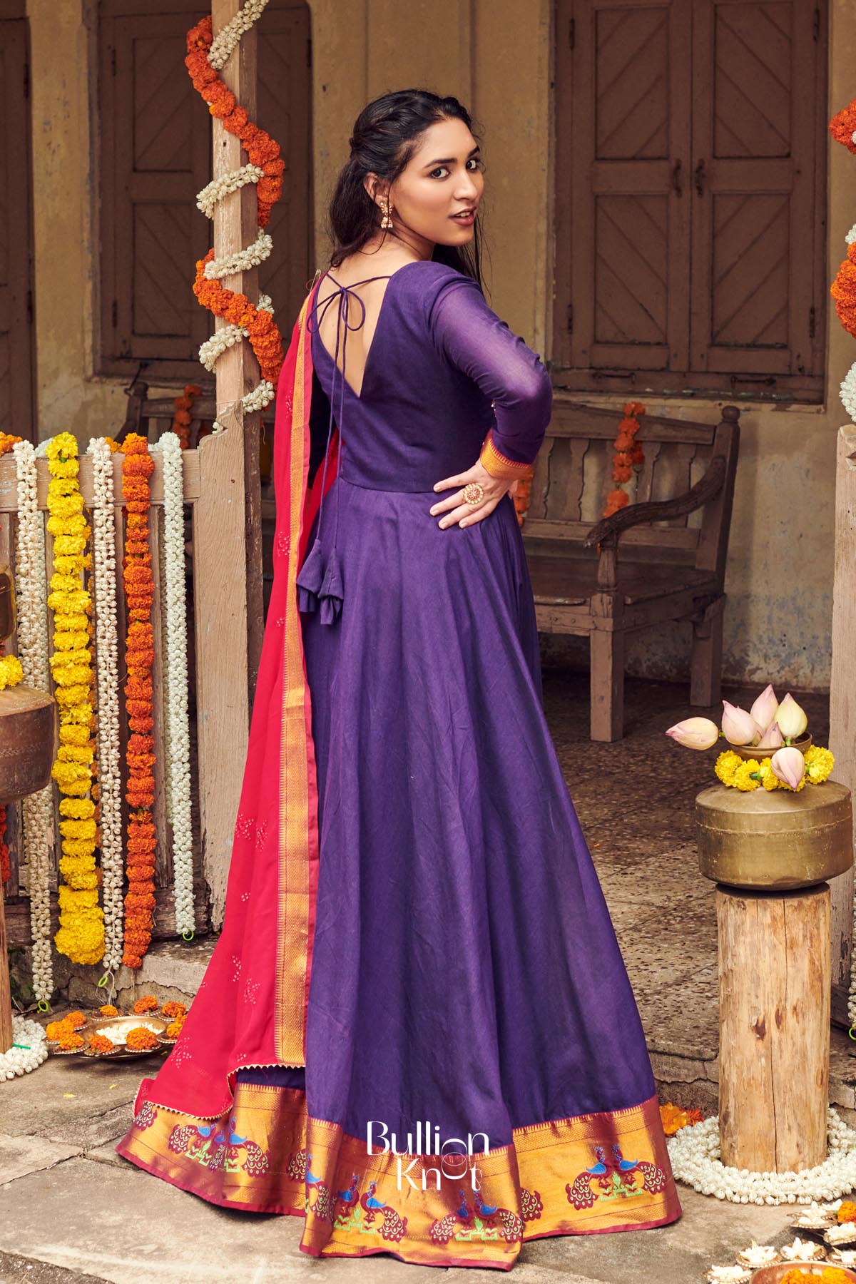Pranusha Handloom Anarkali Dress in Purple