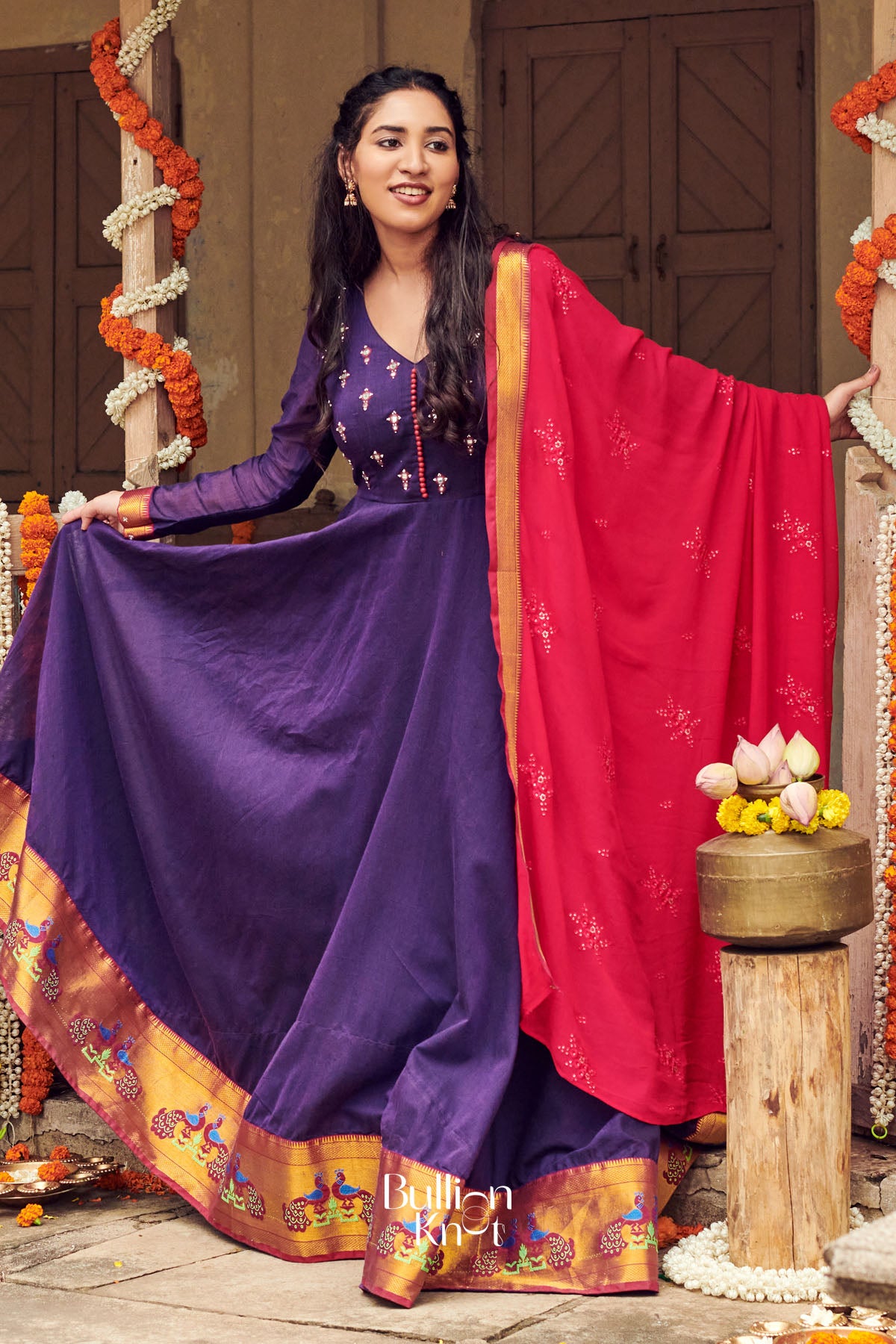 Pranusha Handloom Anarkali Dress in Purple
