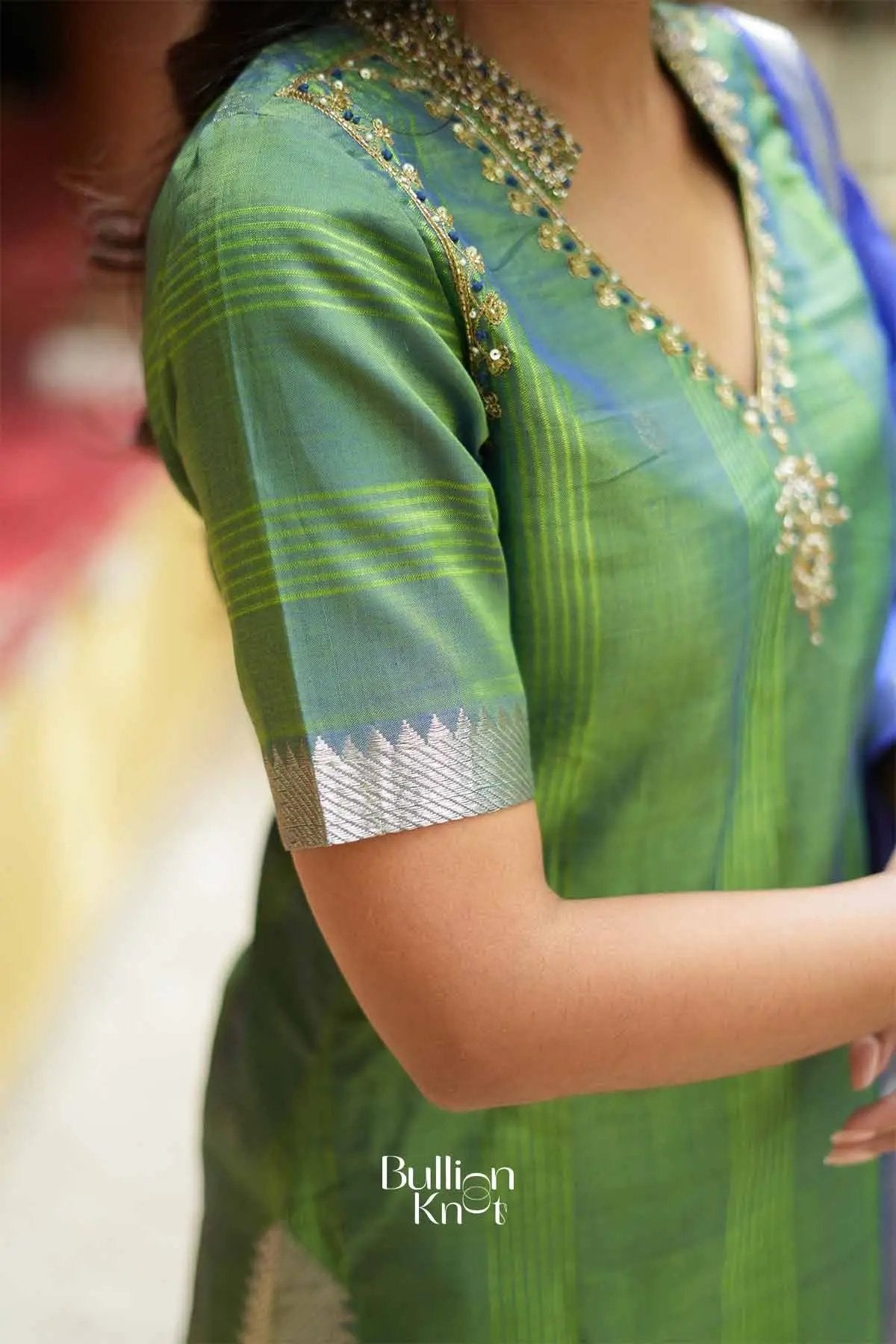 Prerna | Pure Mangalagiri Zari Border Bottle Green Anarkali Suit Set for Pujas