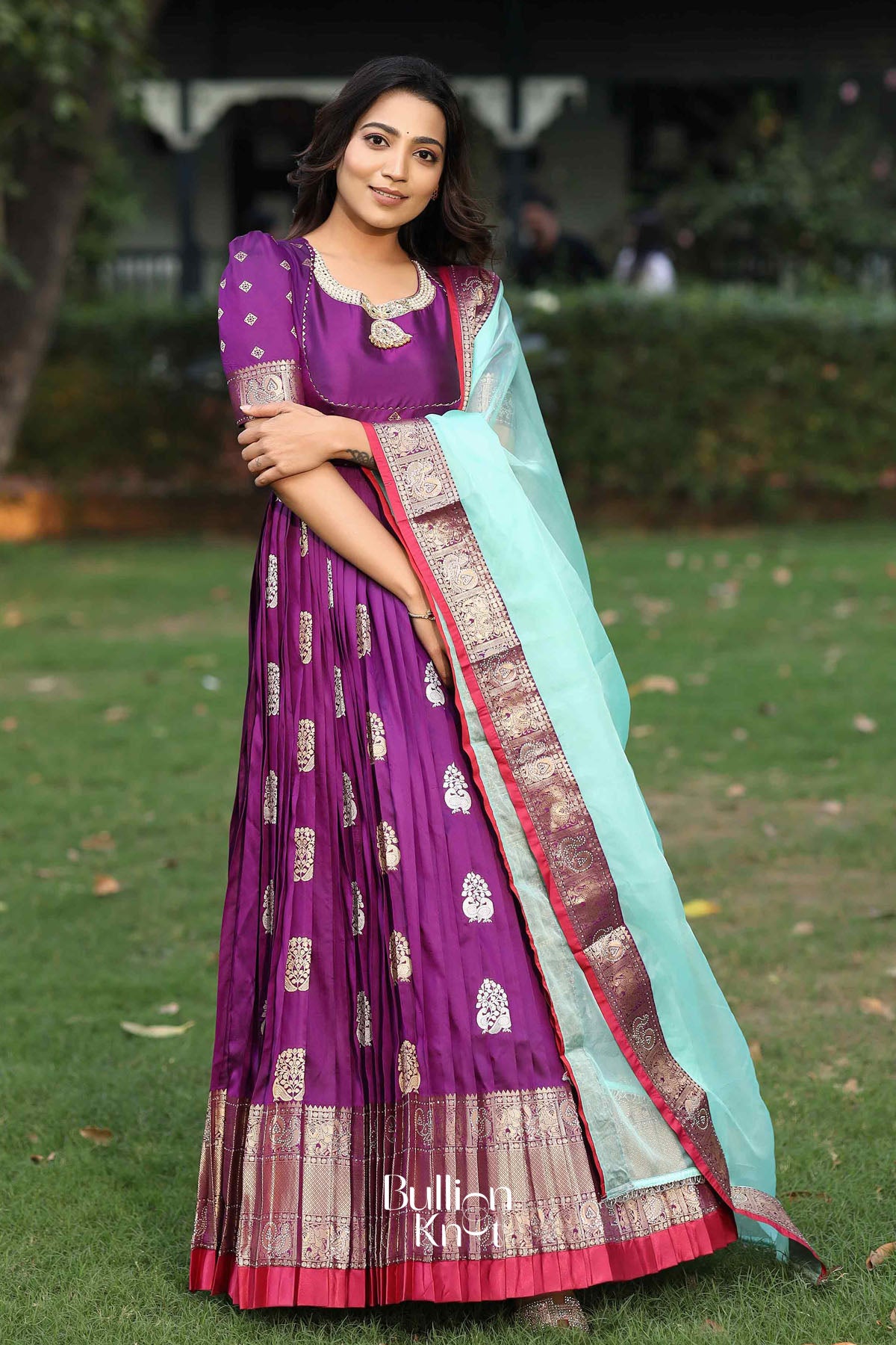 Prisha Kanchi Border Pattu Anarkali (Dress) in Purple