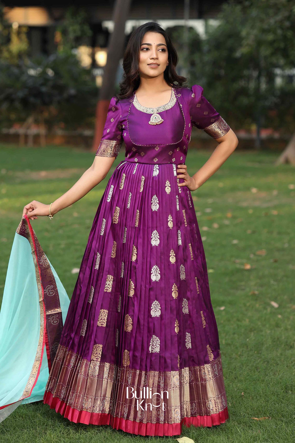 Prisha Kanchi Border Pattu Anarkali (Dress) in Purple