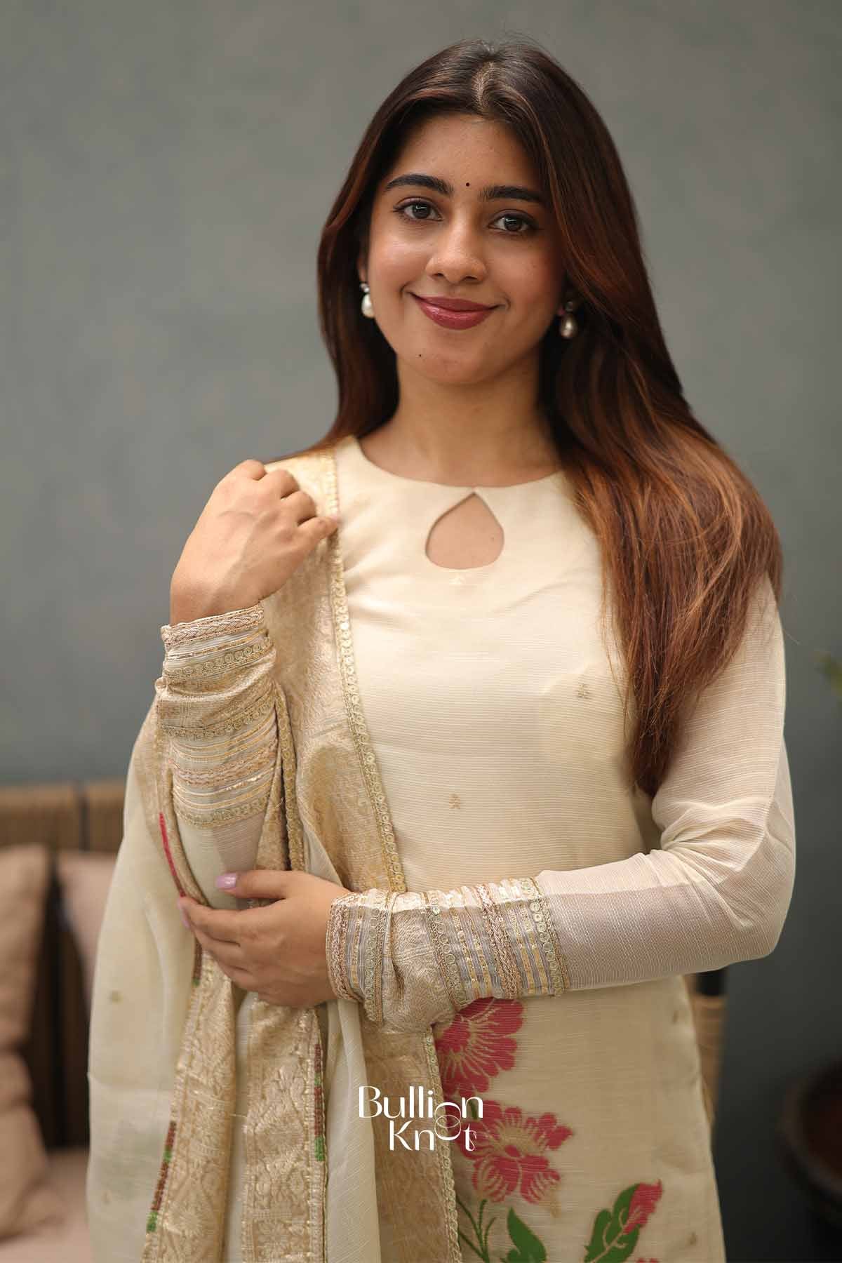 Pushpa Bahar | Ivory Golden Straight Suit Set