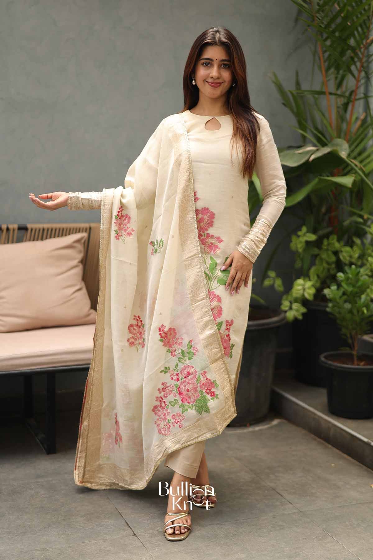 Pushpa Bahar | Ivory Golden Straight Suit Set