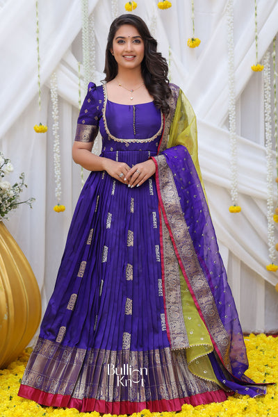 Queen Blue Kanchi Border Pattu Anarkali Dress
