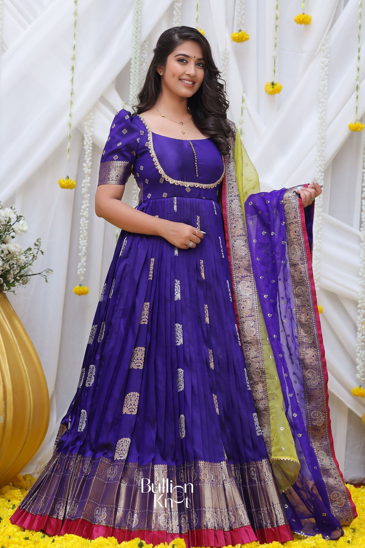 Queen Blue Kanchi Border Pattu Anarkali Dress