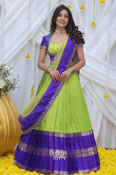 Nishkala Lime and Blue Gadval Silk Lehenga Set