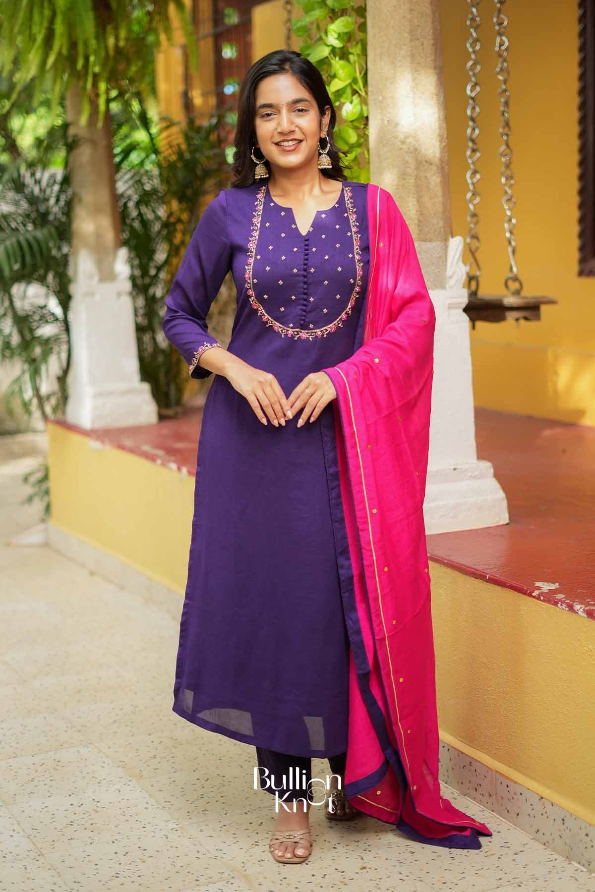Kashika | Royal Purple Silk Kurta Set for Festive Wear
