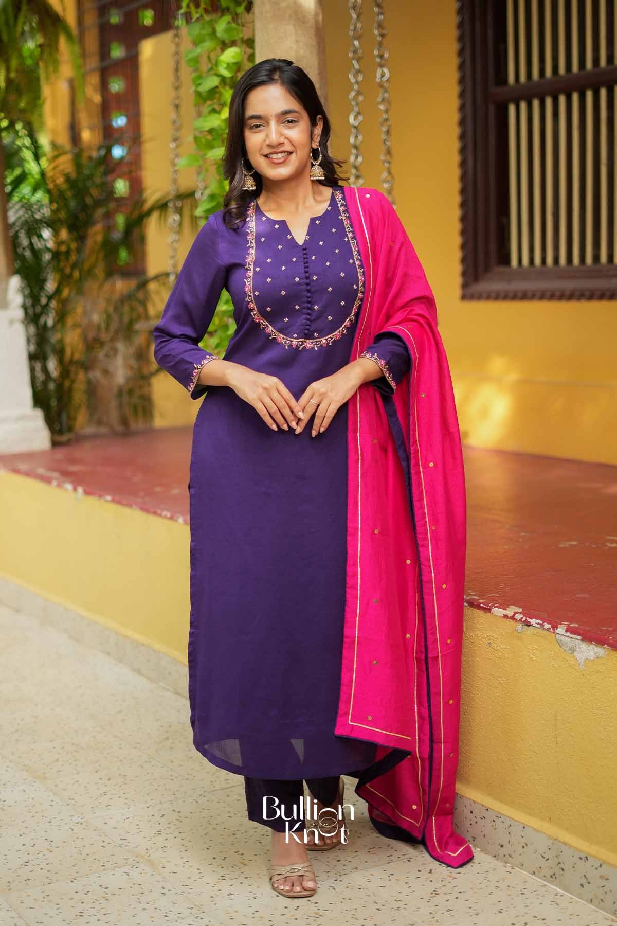 Kashika | Royal Purple Silk Kurta Set for Festive Wear