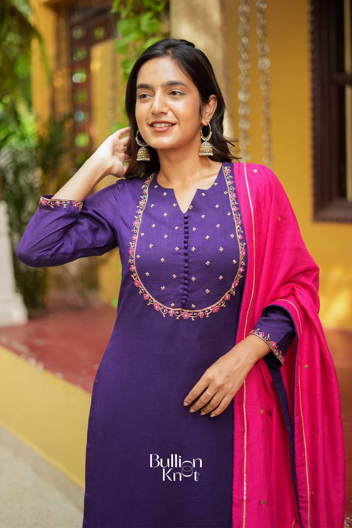 Kashika | Royal Purple Silk Kurta Set for Festive Wear