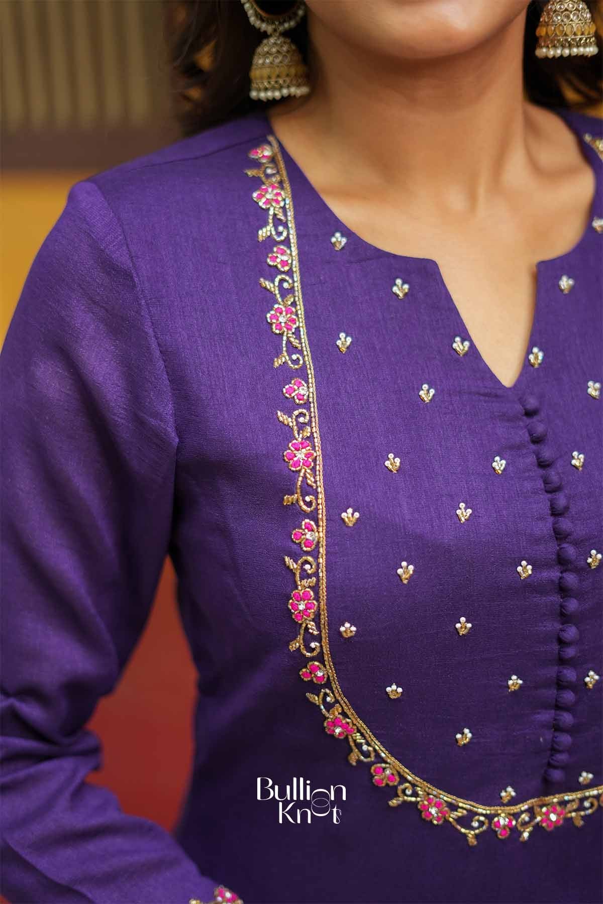 Kashika | Royal Purple Silk Kurta Set for Festive Wear