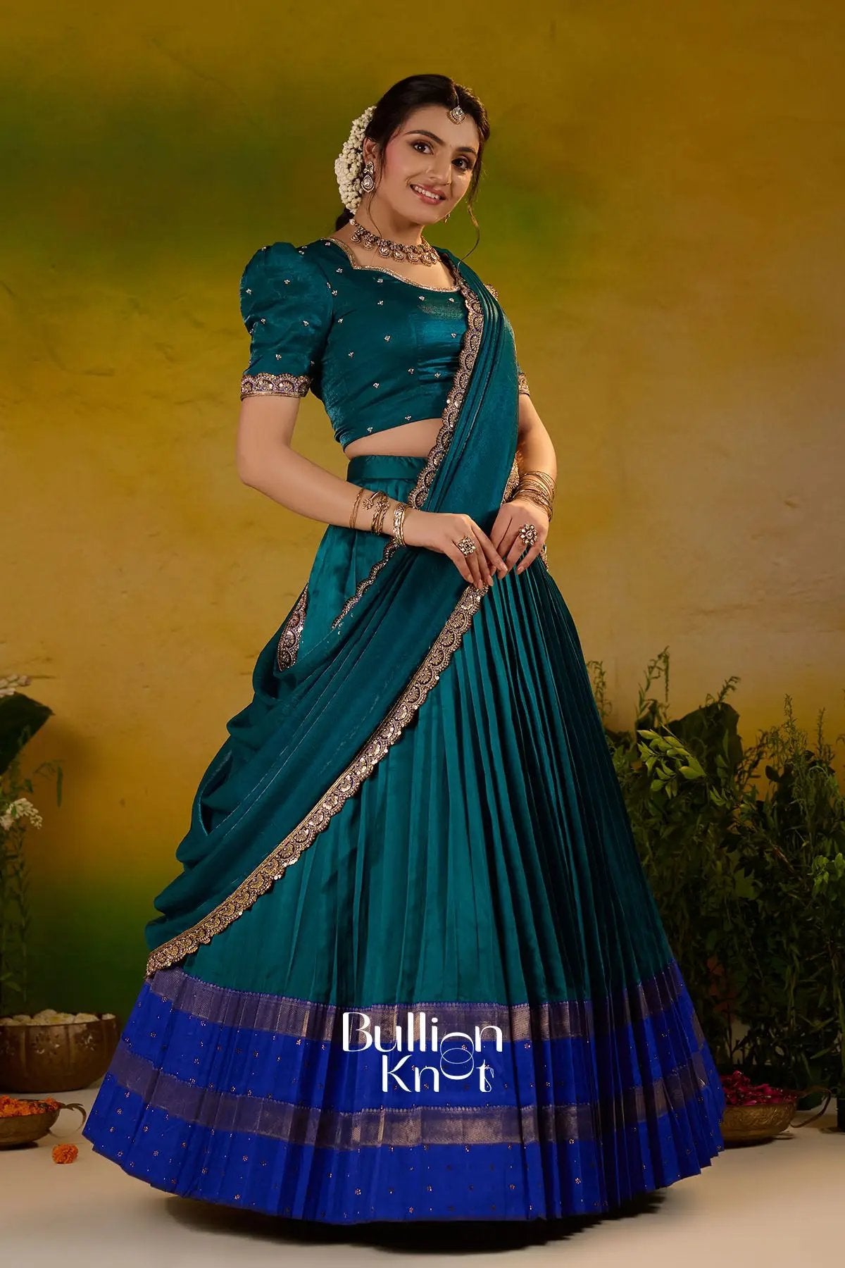 Ramanika Soft Silk Lehenga Set In Peacock Blue