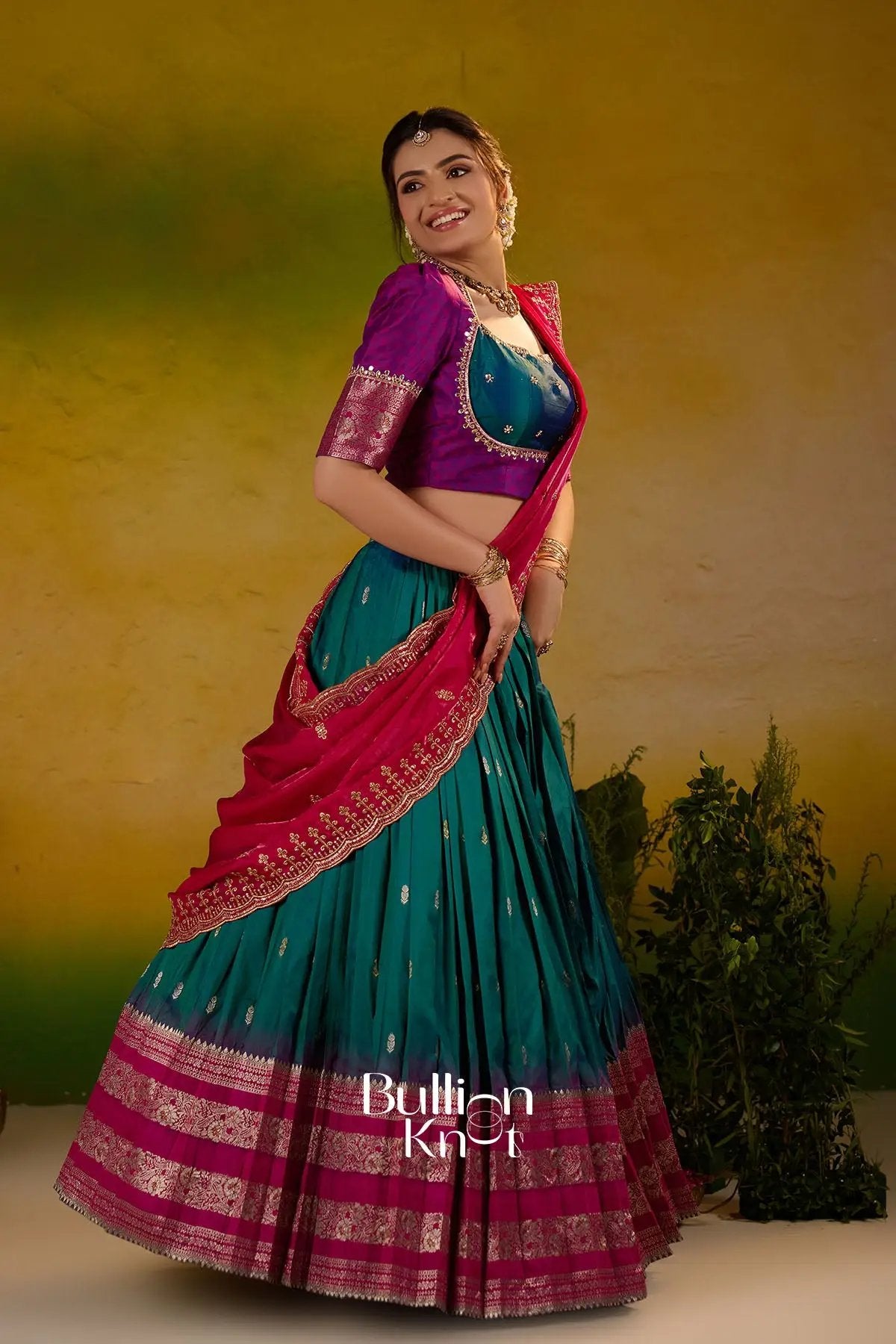 Rama Roshni Gadval Silk Lehenga Set In Peacock blue