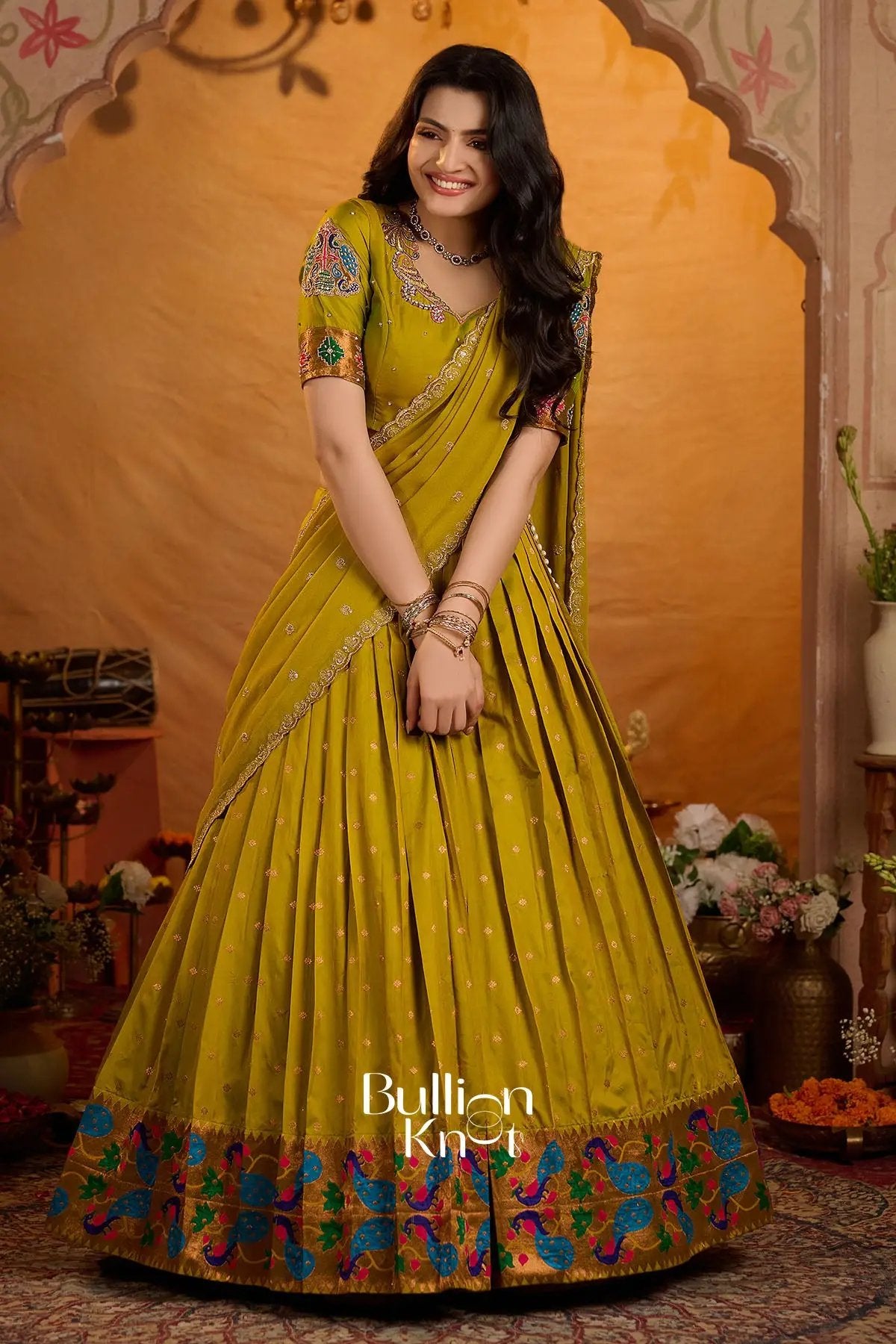 Rangbhoomi Paithani Silk Lehenga Set In Mustard