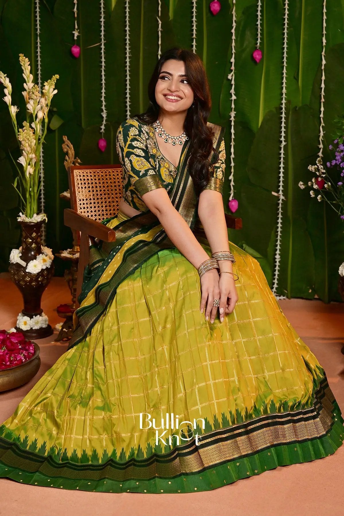 Rasika kalamkari Green Pattu Lehenga Set