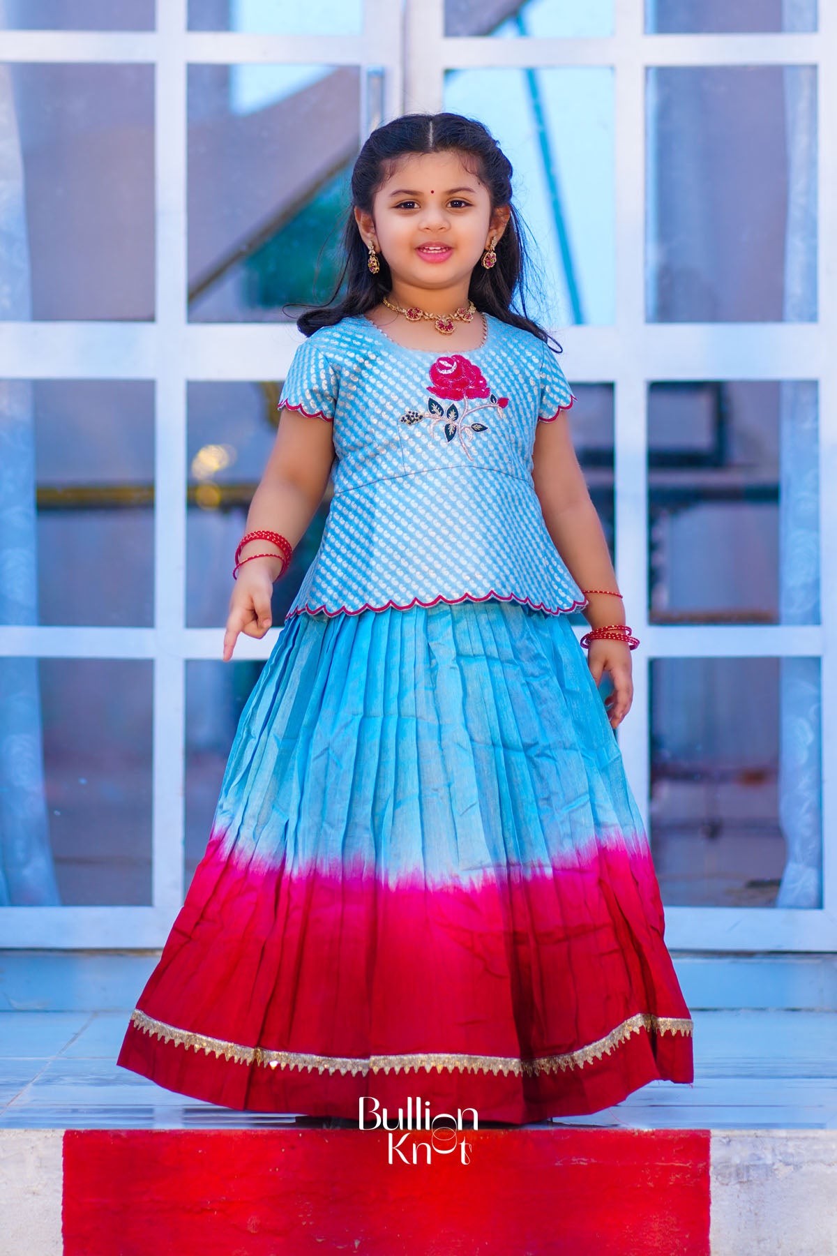 Baby Rosy Lehenga Set in Sky Blue