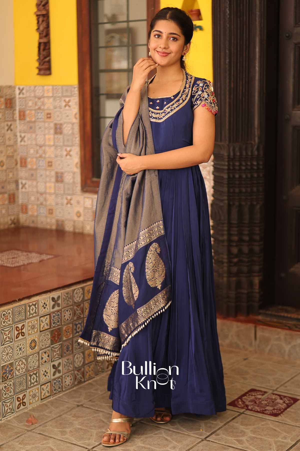 Royal Neelam | Blue Natural Crep Anarkali Suit Set