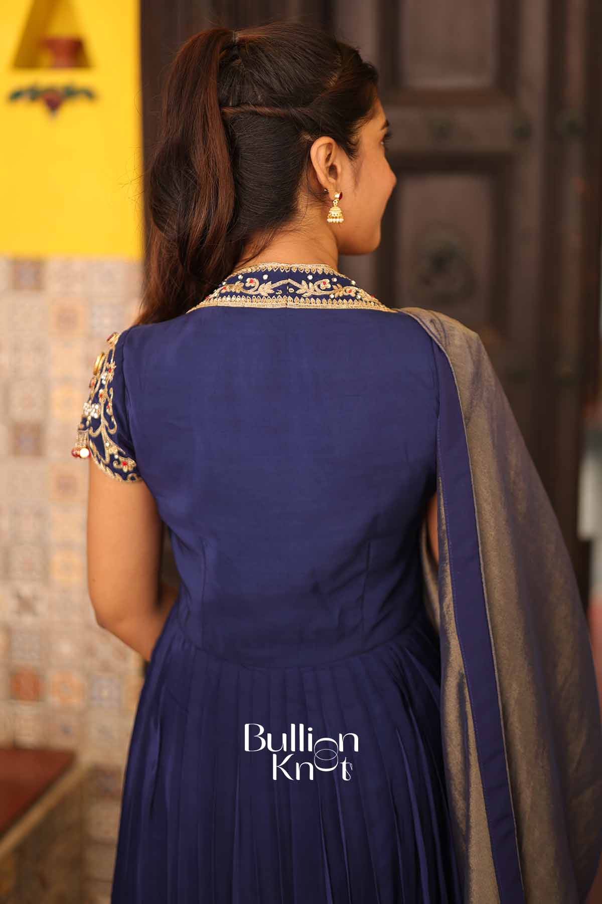 Royal Neelam | Blue Natural Crep Anarkali Suit Set