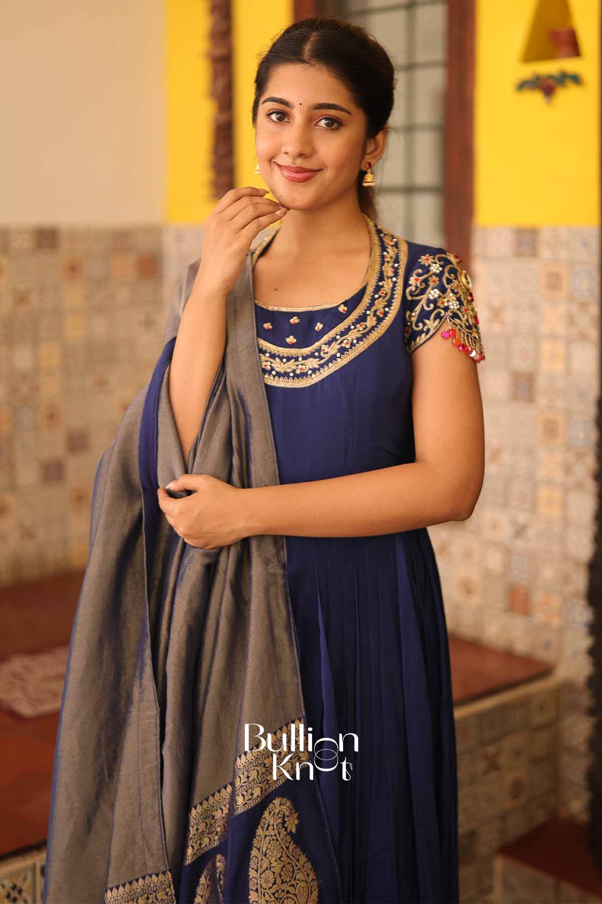 Royal Neelam | Blue Natural Crep Anarkali Suit Set