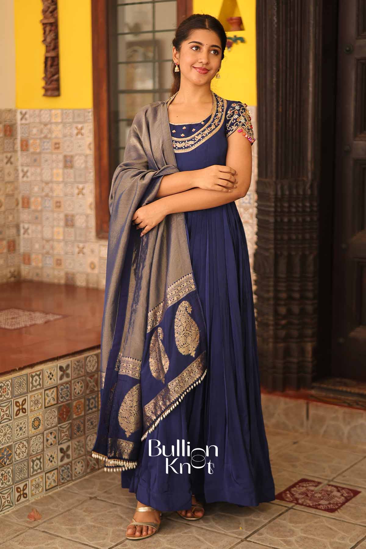 Royal Neelam | Blue Natural Crep Anarkali Suit Set