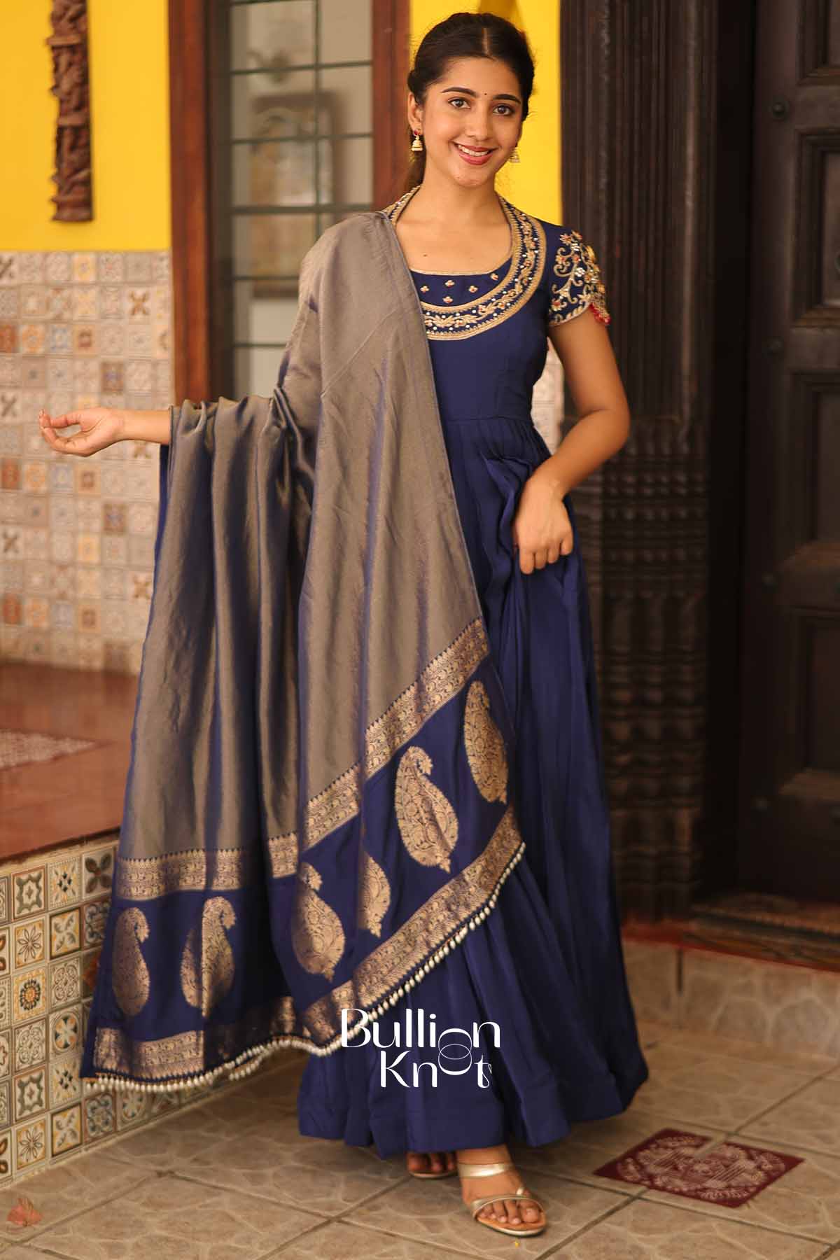 Royal Neelam | Blue Natural Crep Anarkali Suit Set