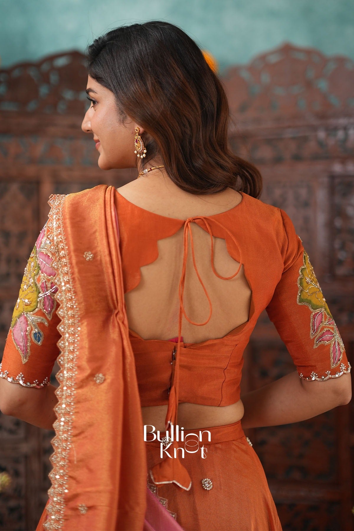 Can Can Skirt + Rudhira Rusty Orange Golden Tissue Lehenga Set