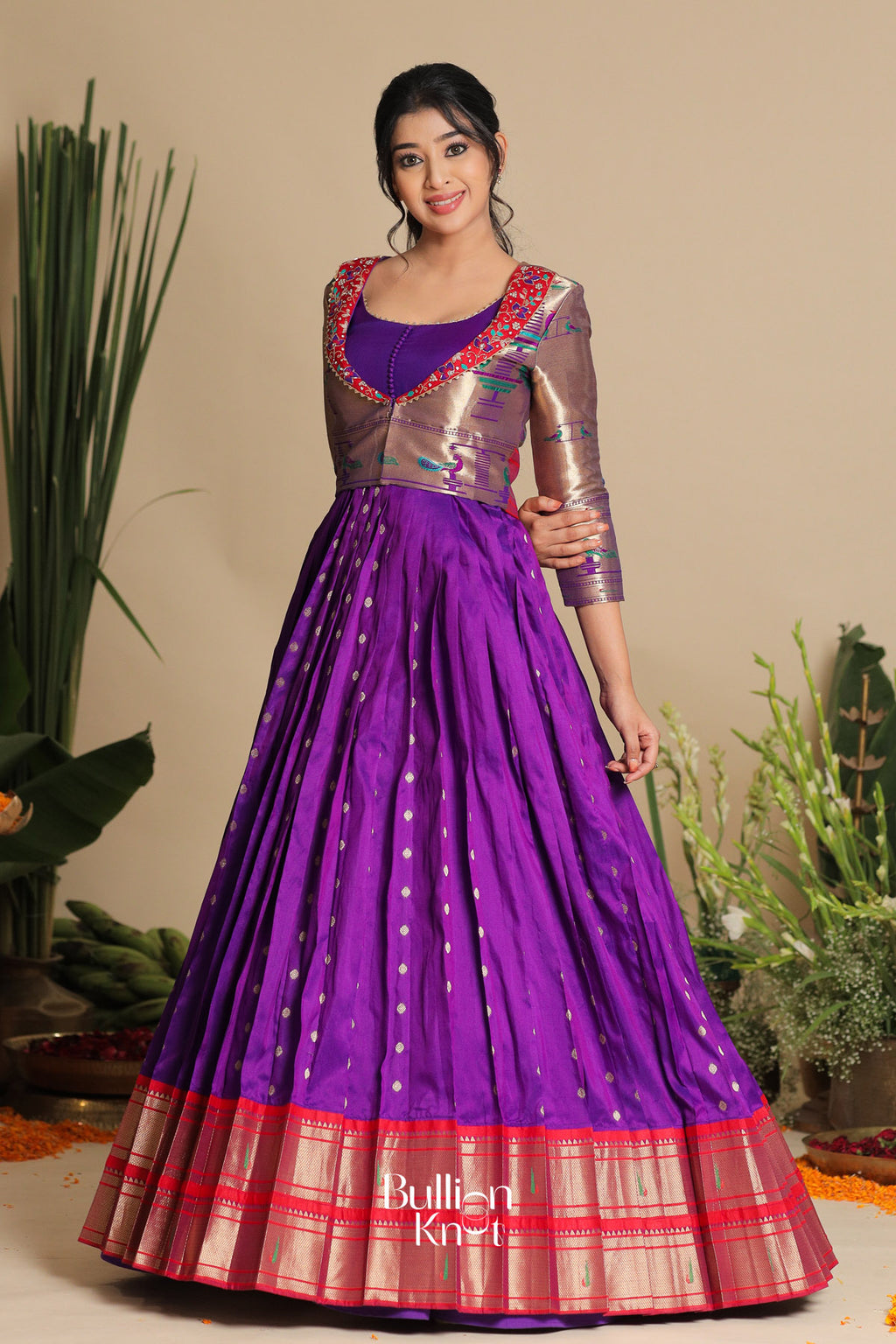 Buy Banarasi Dresses for women |Banarasi Jacket Gown Dress with Trendy  Scoop Neckline
