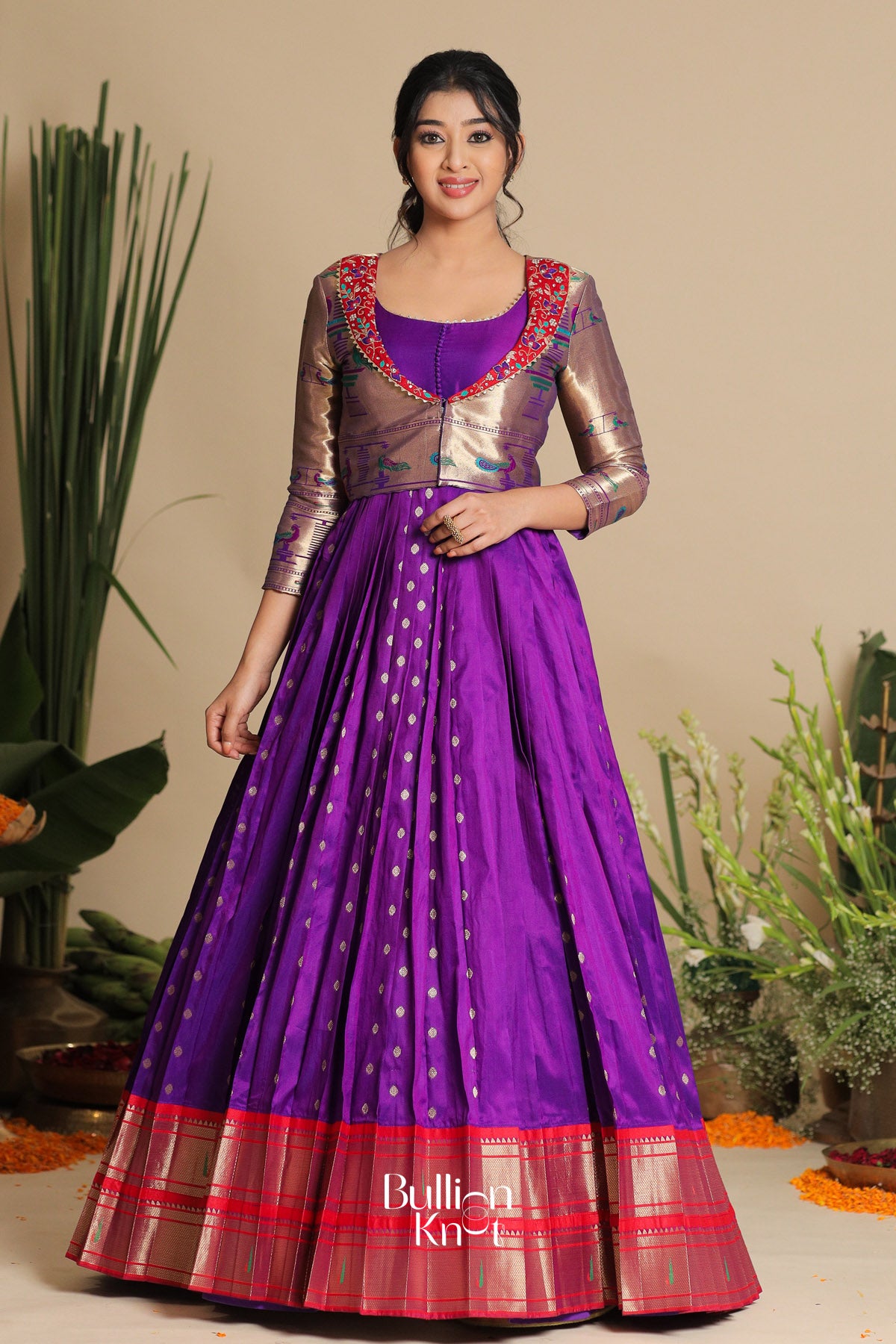 Buy Banarasi Dresses for women |Banarasi Jacket Gown Dress with Trendy Scoop Neckline | Sachika Pethani Banarasi Jacket Purple Gown Dress|Elegant Women's Wear| Buy Banarasi Dresses for women |Banarasi Jacket Gown Dress with Trendy Scoop Neckline | Sachika Pethani Banarasi Jacket Purple Gown Dress|Elegant Women's Wear|