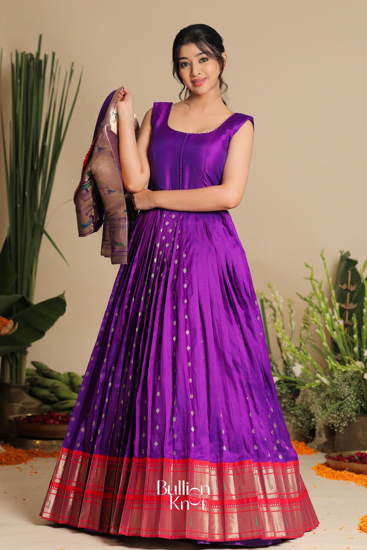 Buy Banarasi Dresses for women |Banarasi Jacket Gown Dress with Trendy Scoop Neckline | Sachika Pethani Banarasi Jacket Purple Gown Dress|Elegant Women's Wear| Buy Banarasi Dresses for women |Banarasi Jacket Gown Dress with Trendy Scoop Neckline | Sachika Pethani Banarasi Jacket Purple Gown Dress|Elegant Women's Wear|