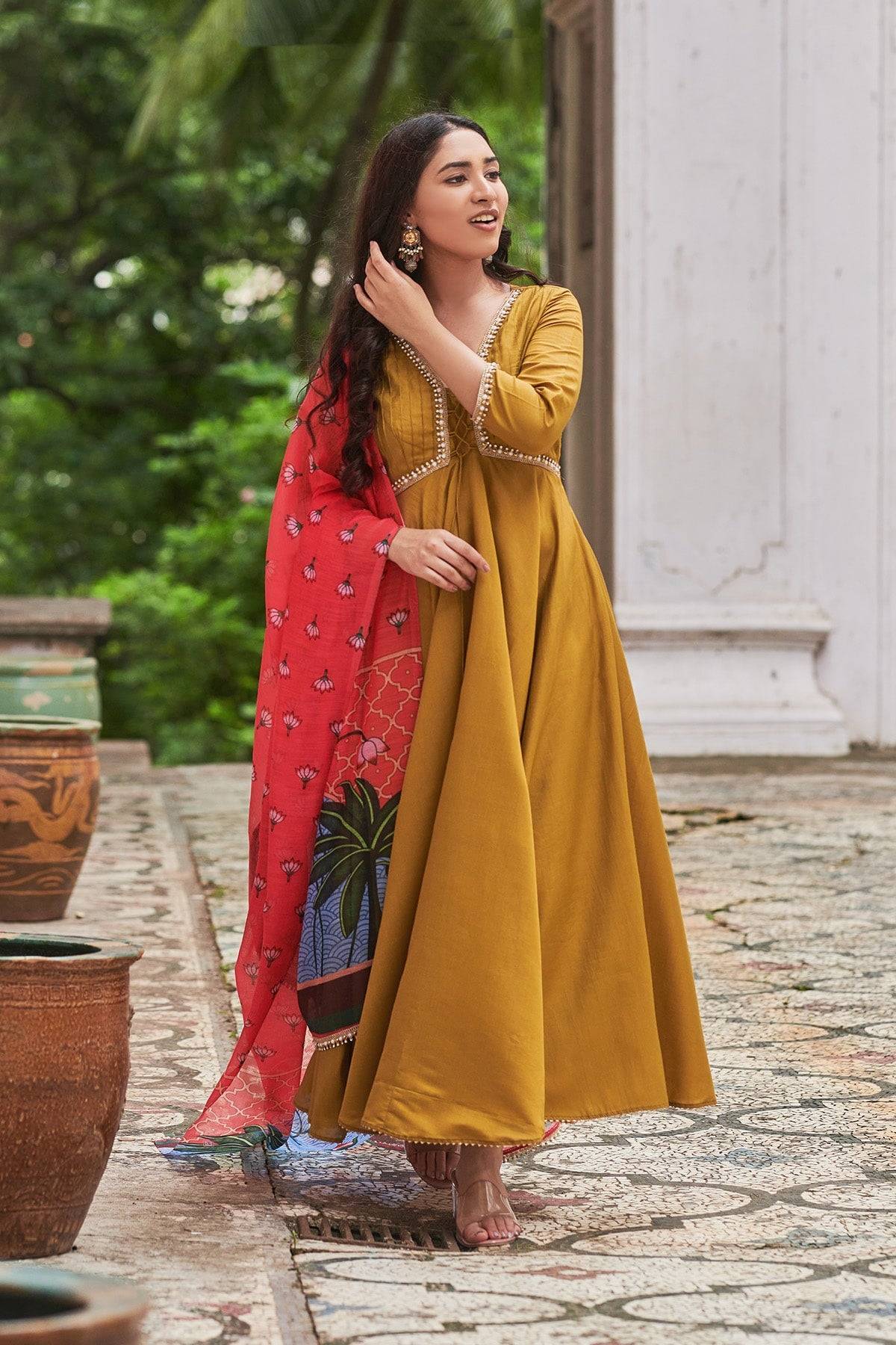 yellow cotton pichwai suit