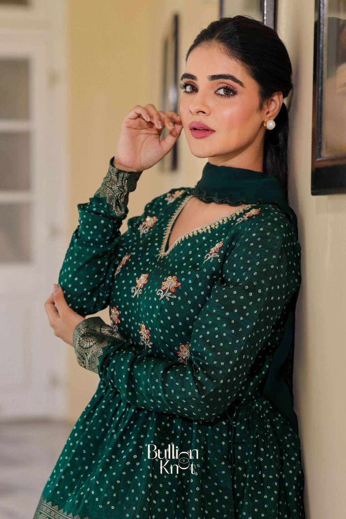 green dress indo western Teal Green Soft Silk Embroidered Indo Western Palazzo Dress LSTV136209