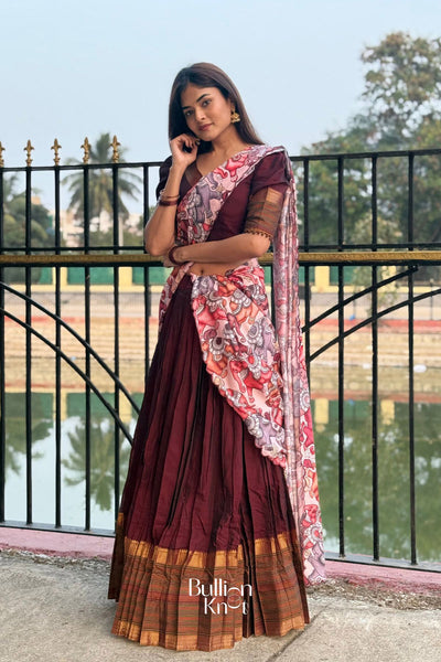 Saumya Handloom Half Saree in Maroon