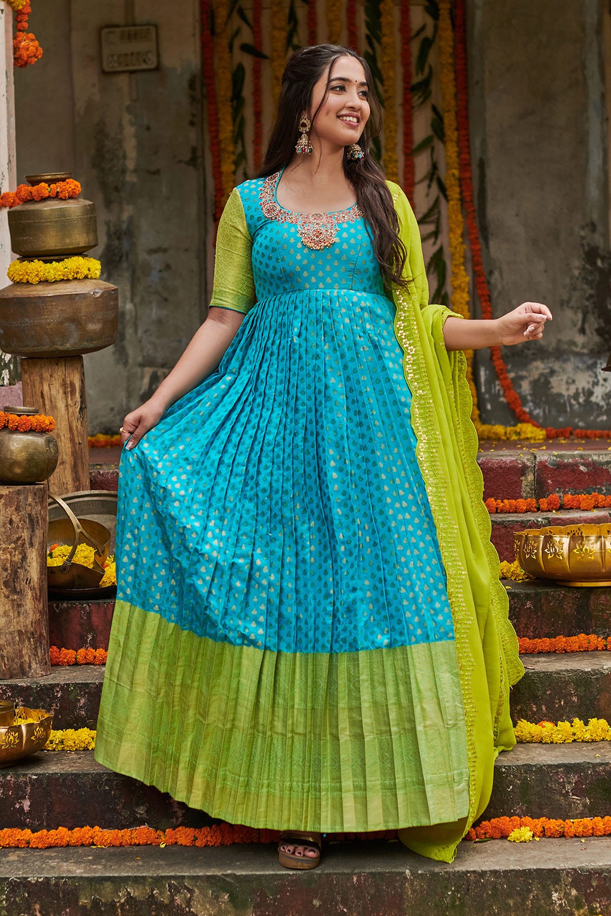 Sea Blue Banarasi Dress