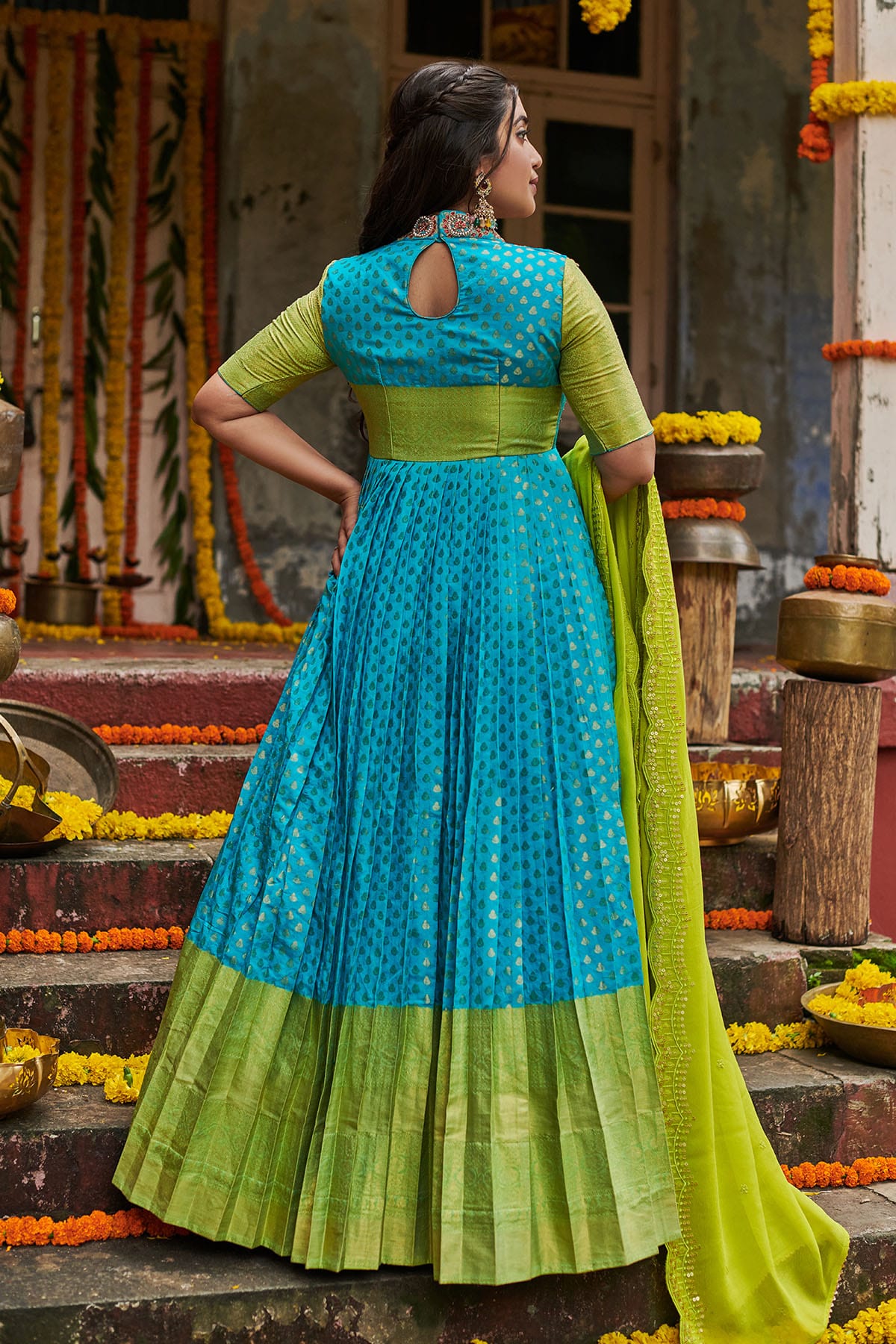 Sea Blue Banarasi Dress