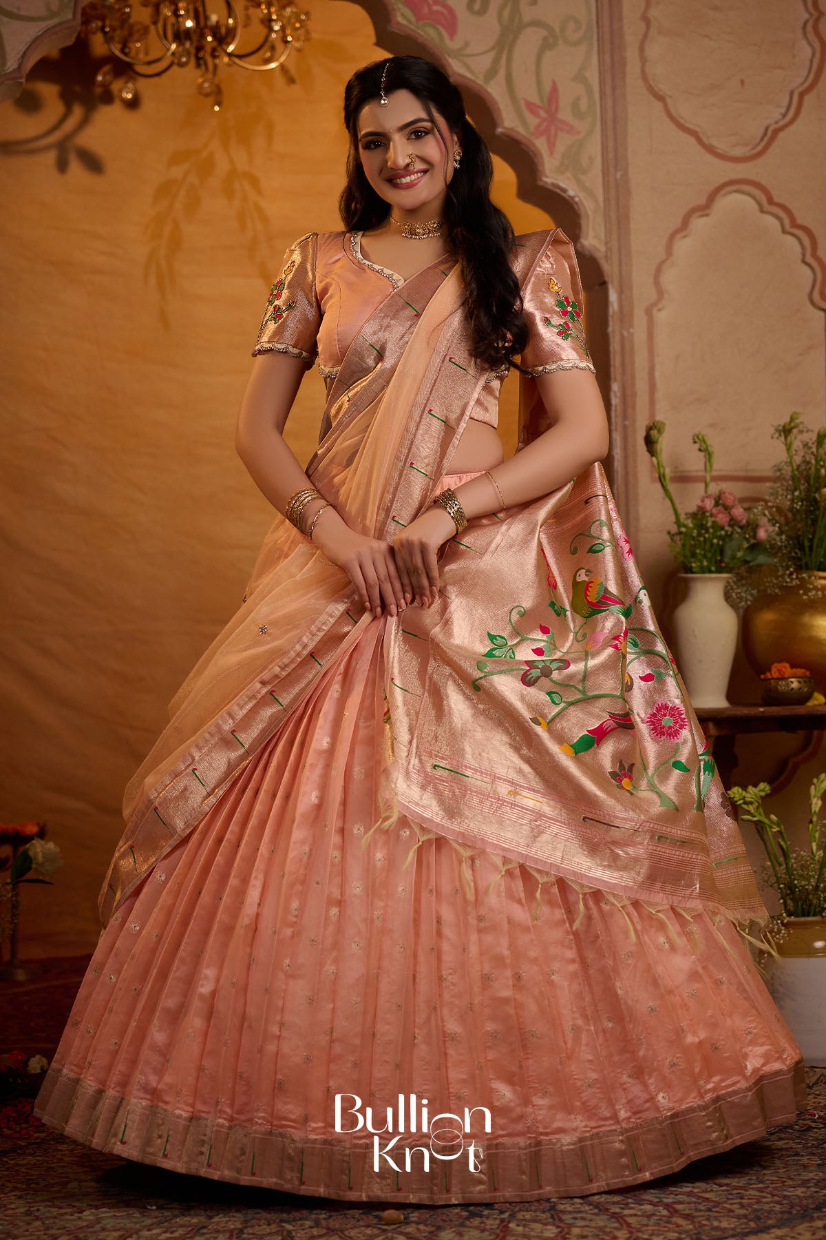 Paithani Pratha Silk Lehenga set In Peach