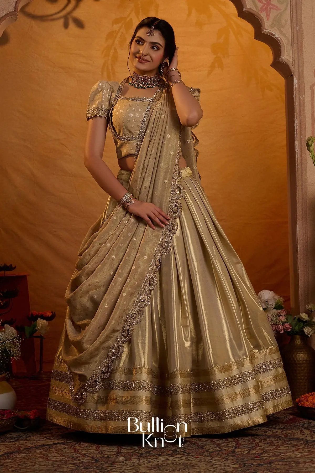 Sona Sitara Gadval Silk Lehenga Set In Gold