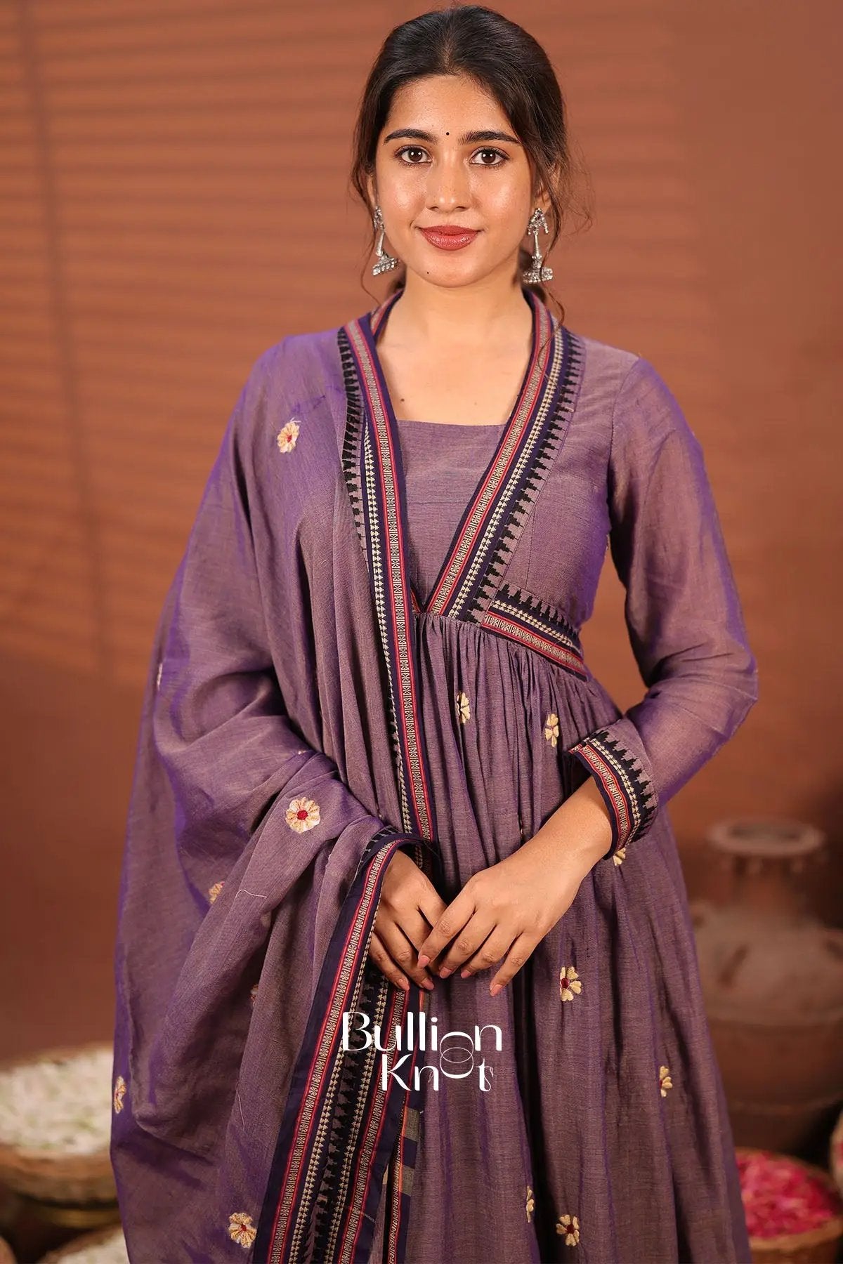 Shreya Greyish Lavender Handloom Kurta Set at bullionknot