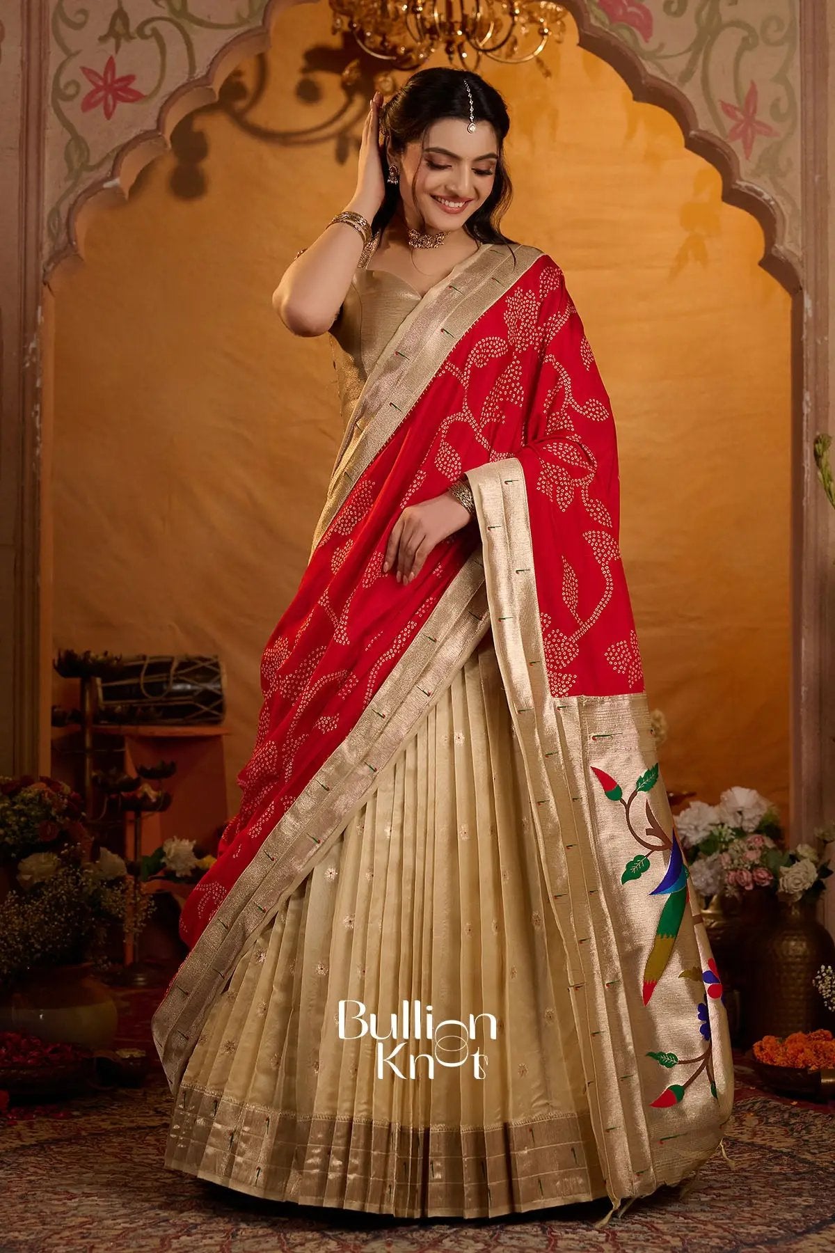 Shyamalika Chanderi Silk Lehenga Set In Ivory Gold