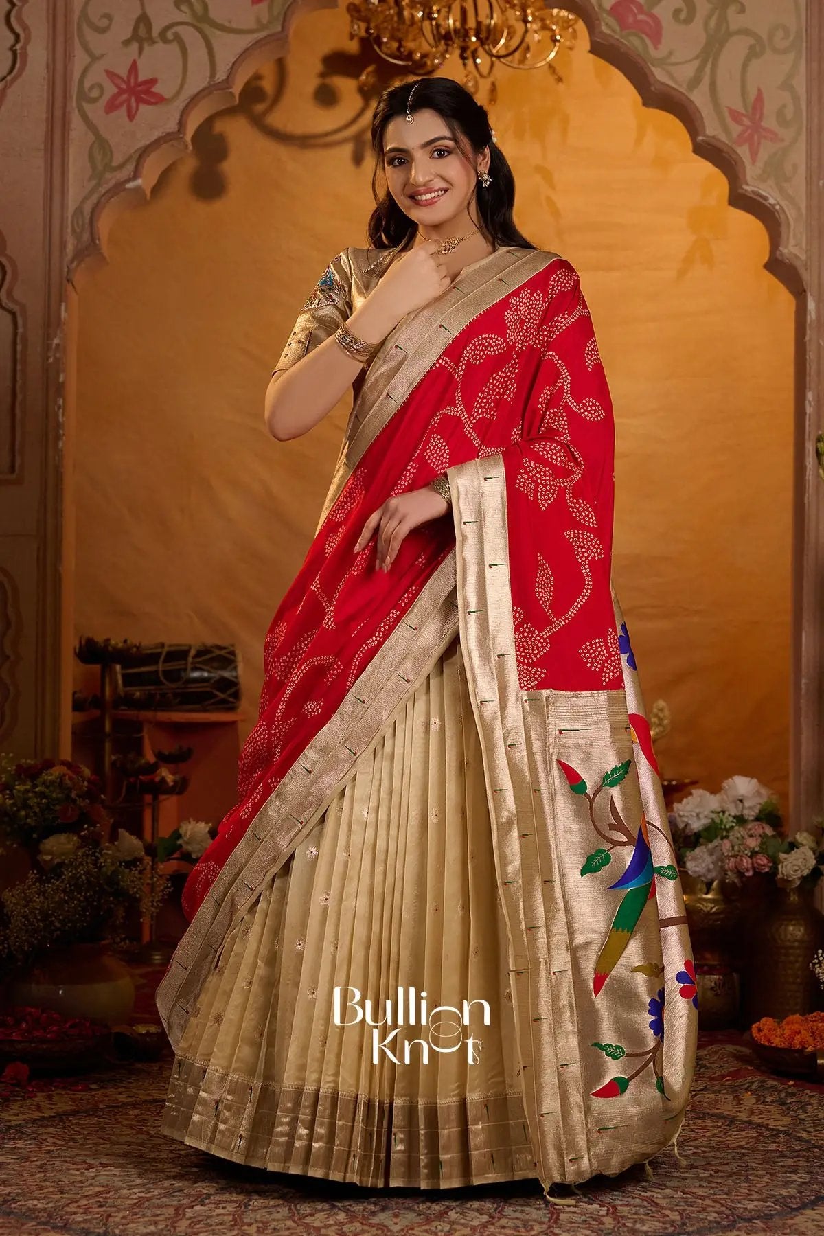 Shyamalika Chanderi Silk Lehenga Set In Ivory Gold