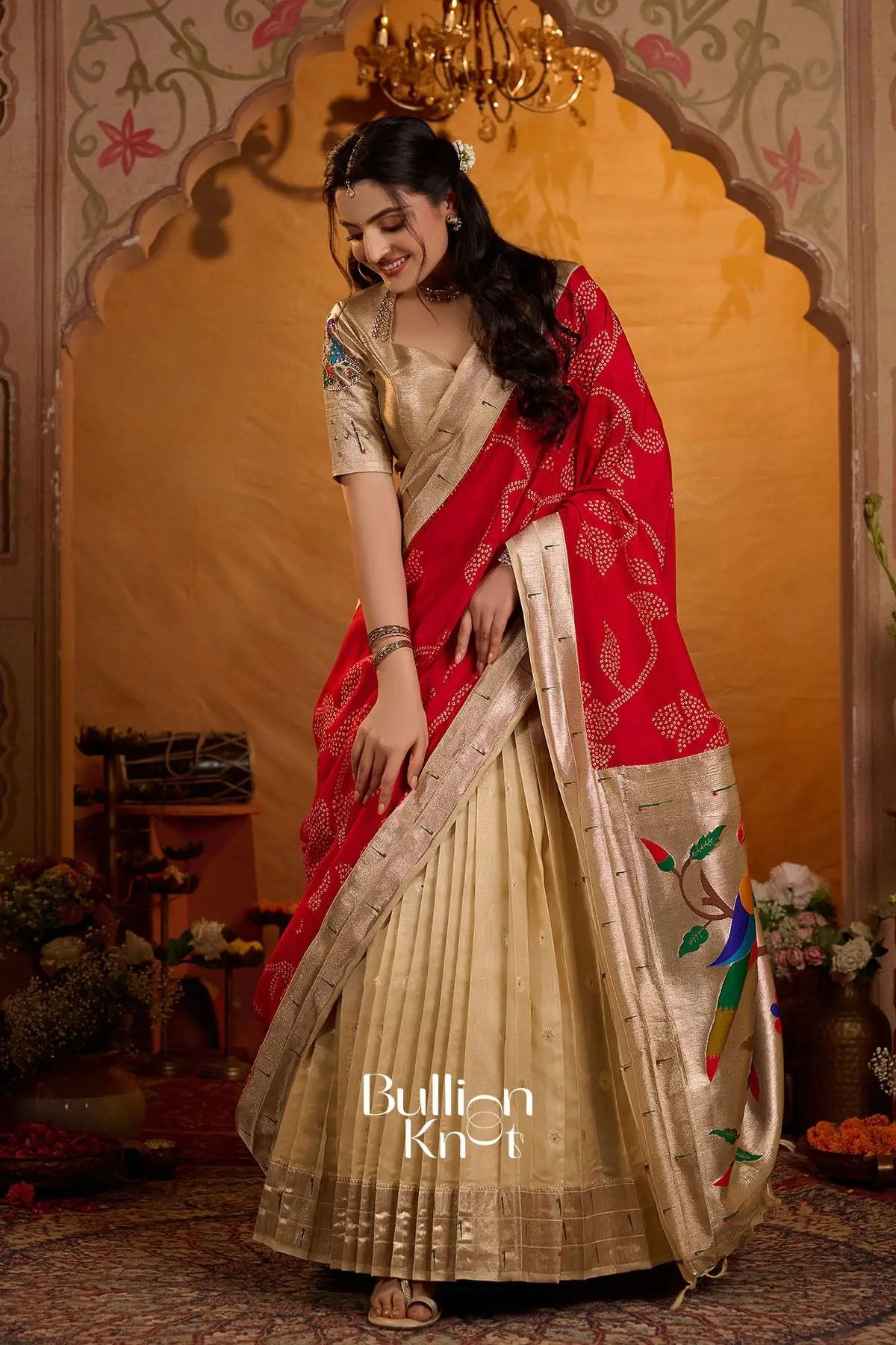 Shyamalika Chanderi Silk Lehenga Set In Ivory Gold